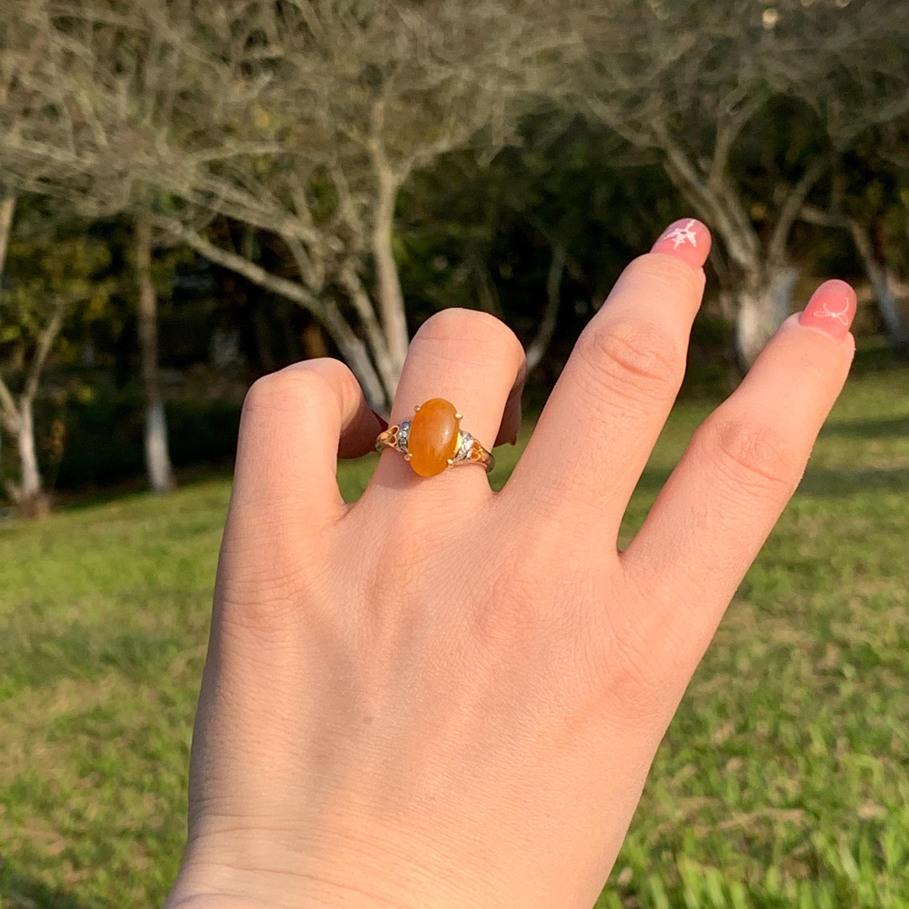 Burmese Certified A-Grade Natural Untreated Icy Yellow Oval Shape Jadeite Zircon S925 2 Tone White & Gold Plated Ring SL254X13
