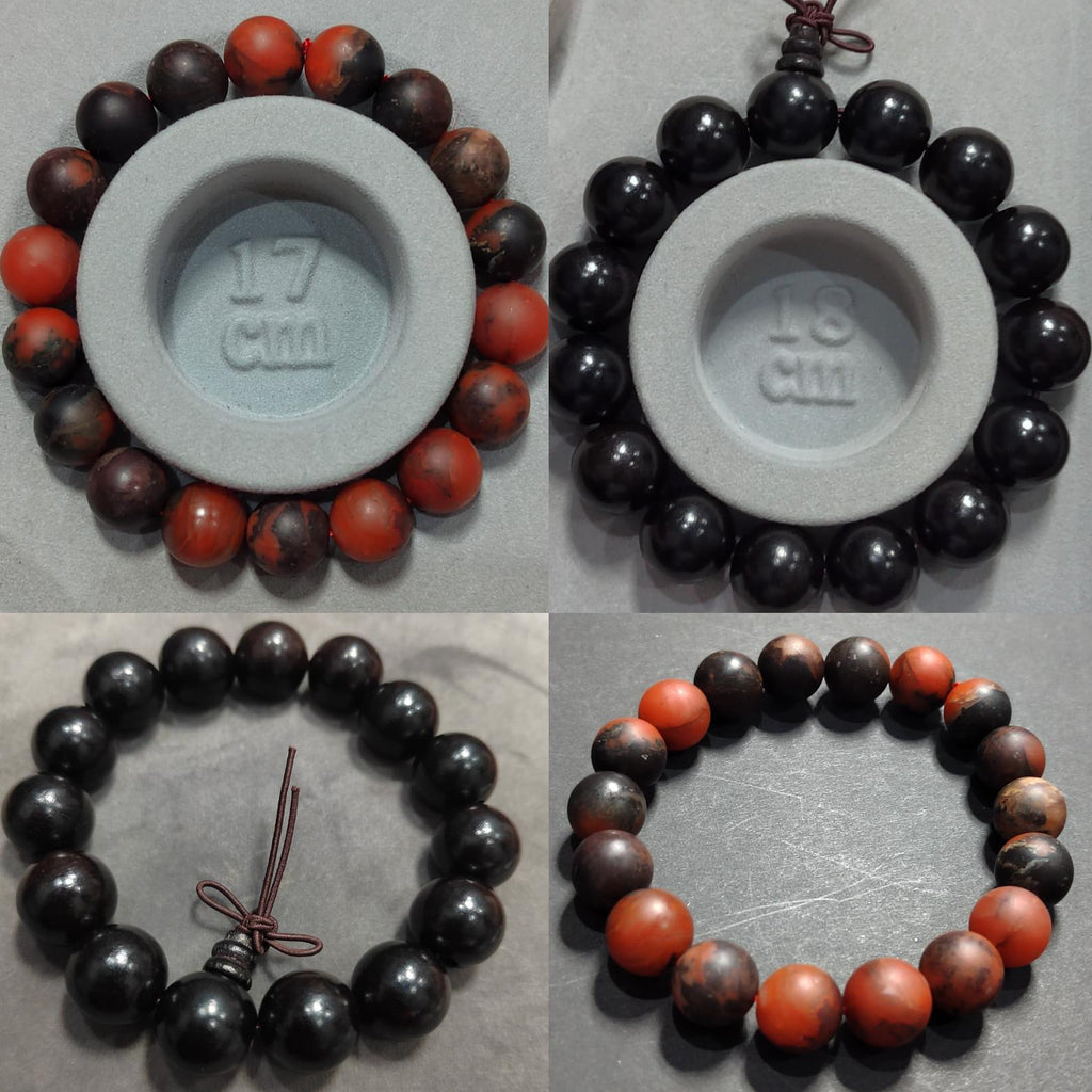 Ebony Wood Bead Bracelet Set with Certified Baoshan Nanhong Agate Matte 11.5mm | 2pcs Natural Bracelets 15mm & 11.5mm SL379