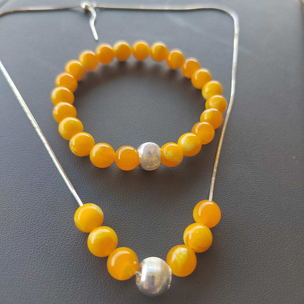 2pcs Set | Natural Russian Beeswax Amber Bead Bracelet & Necklace | Handmade Minimalist Jewelry SL329