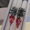 Super Trendy Designs Earrings | Black Silver Plated Zircon Red Glass Bead | Party, Anniversary, Wedding, Casual | For Her SL156 - SL Precious