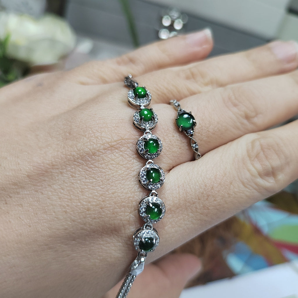 Certified Imperial Green Jadeite Bracelet from Guatemala | S925 Silver with FREE Matching Ring | Minimalist Luxury Design | SL080 - SL Precious
