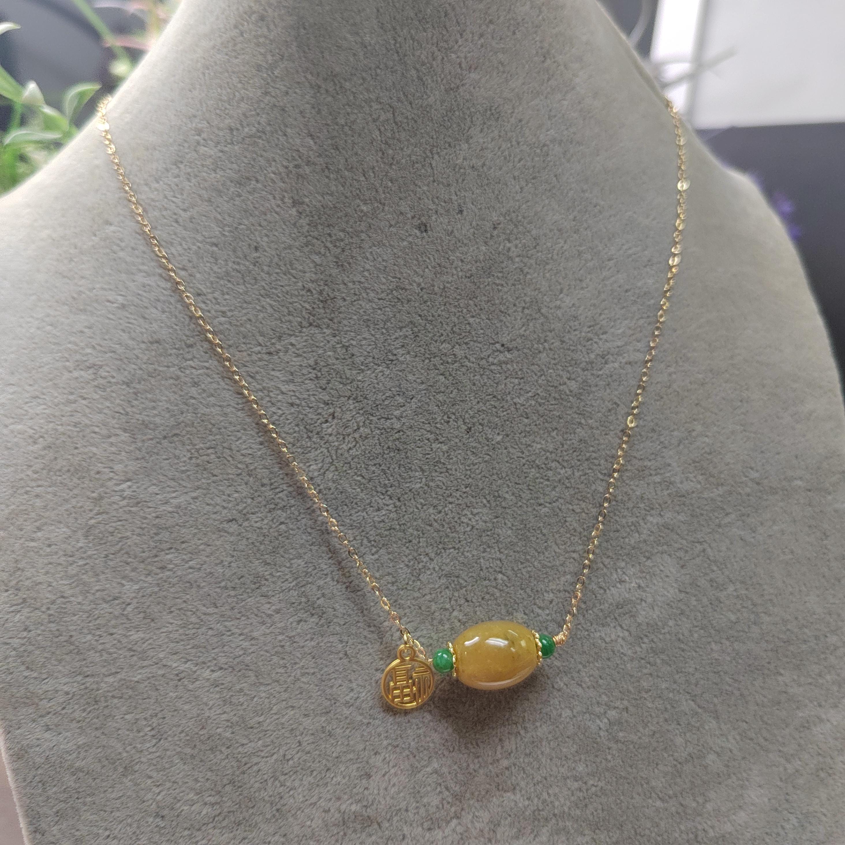 Certified Natural Untreated Burmese Icy Yellow Barrel Pendant Bead With 14k Gold Fill Necklace Jadeite SL366