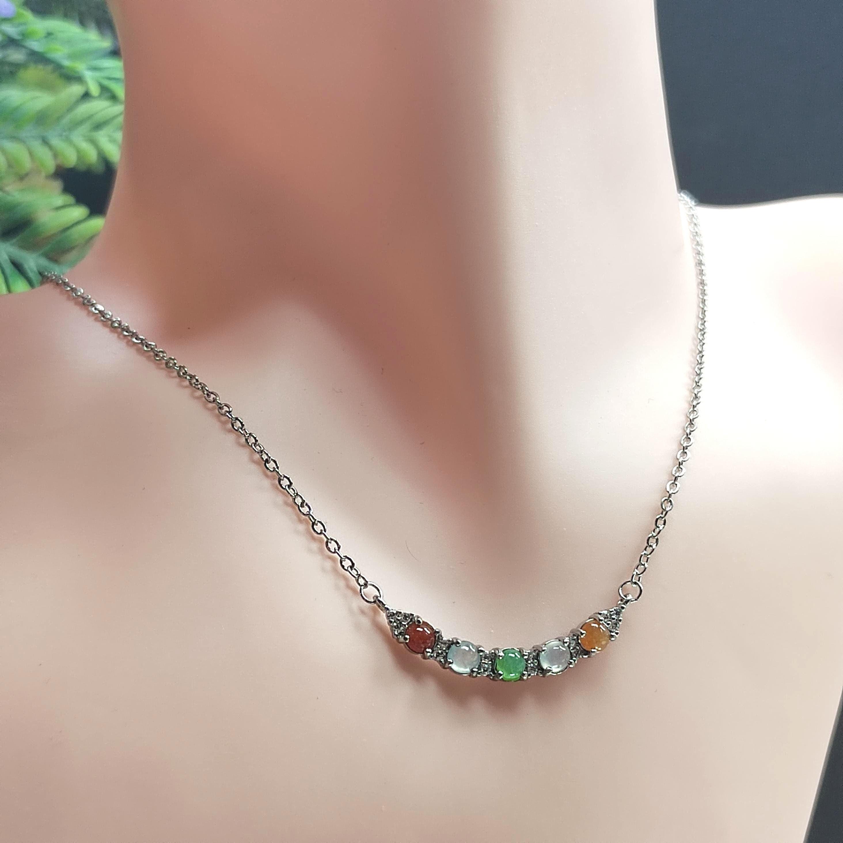 Five Color Icy Clean A-Grade Burmese Minimalist Pendant Necklaces Jadeite 925 Sterling Silver with 18k White Gold Plated SL074 - SL Precious