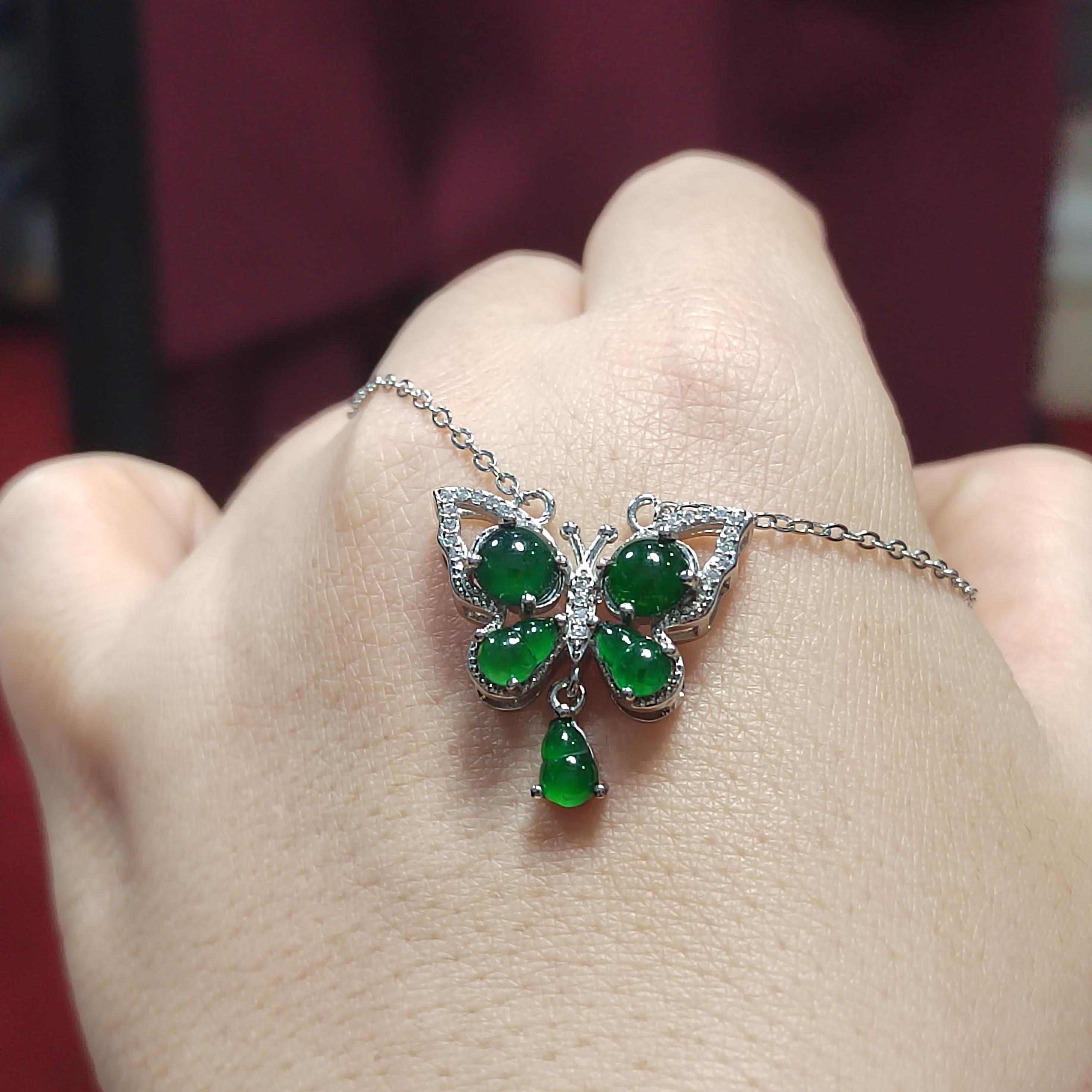 Certified A-Grade Natural Guatemala Imperial Green Butterfly|Zircon| S925 Sterling Silver Elegant Pendant Necklaces Jadeite SL275x34