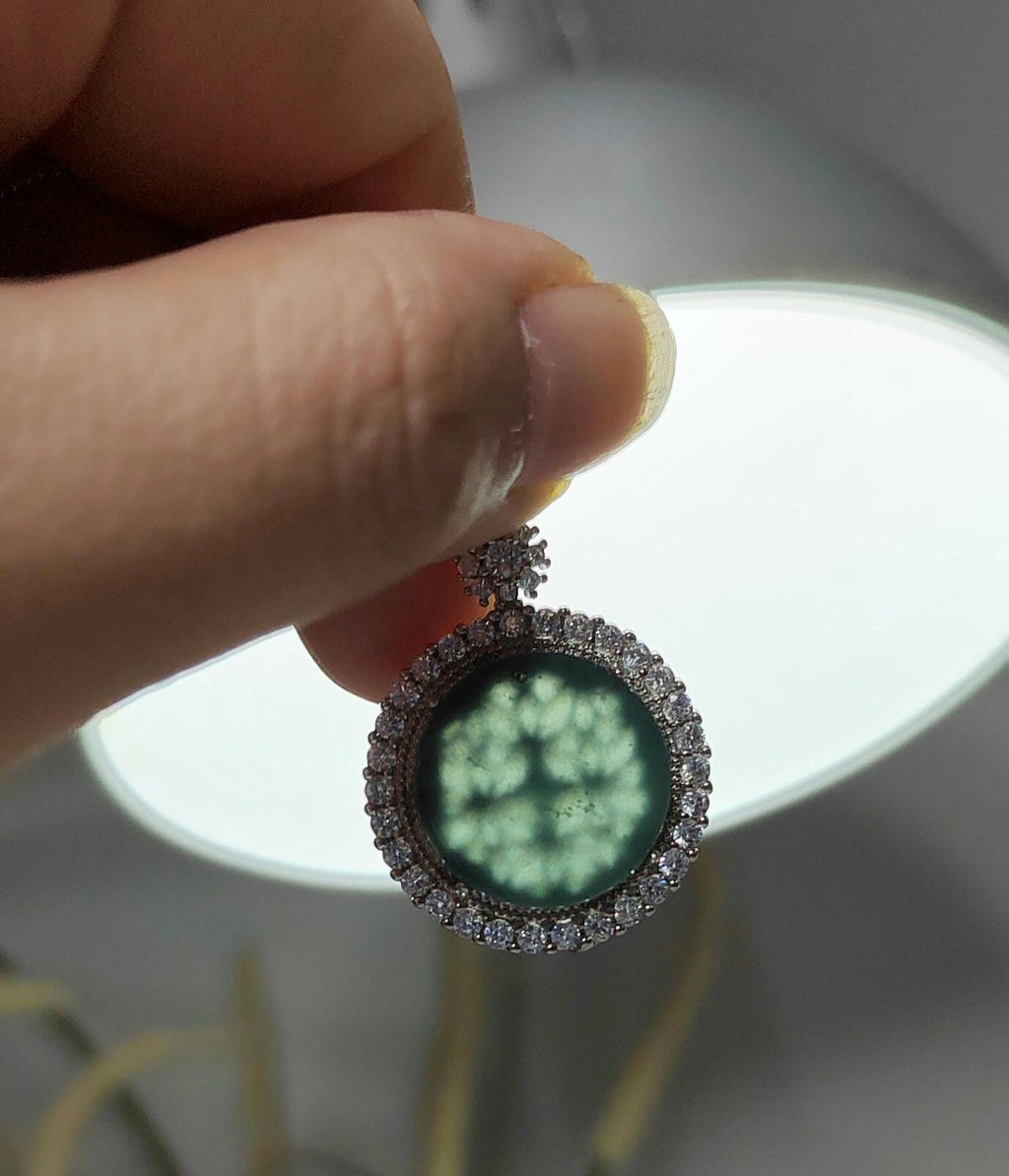 Women Minimalist Blue Water Round Natural Gemstone Guatemala Untreated A Grade Zirconia Jadeite Pendant Chain For Her SL066 - SL Precious