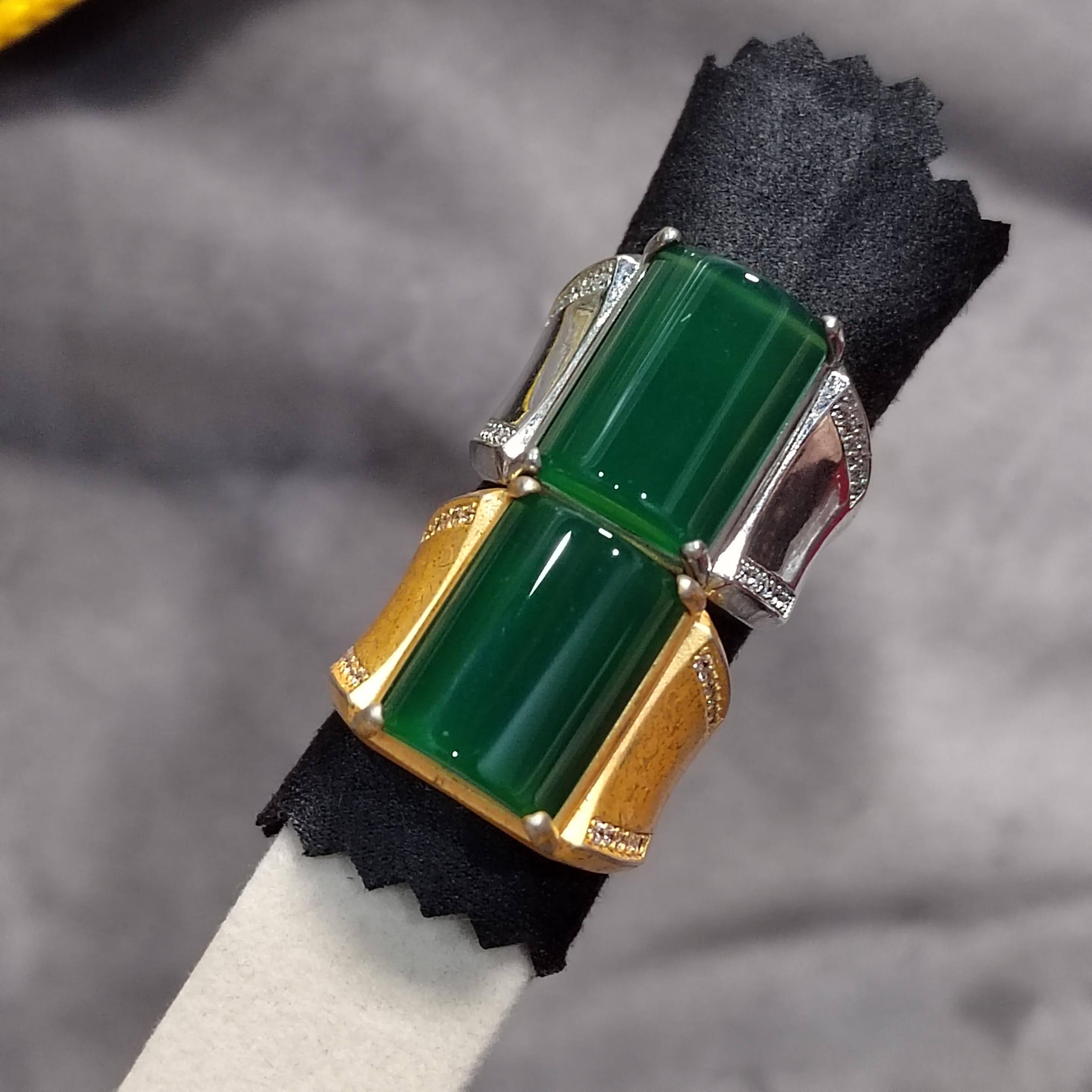 Natural Untreated Large Green Chalcedony Man Ring Silver Gold Plated Zircon SL150, SL151, SL152 - SL Precious