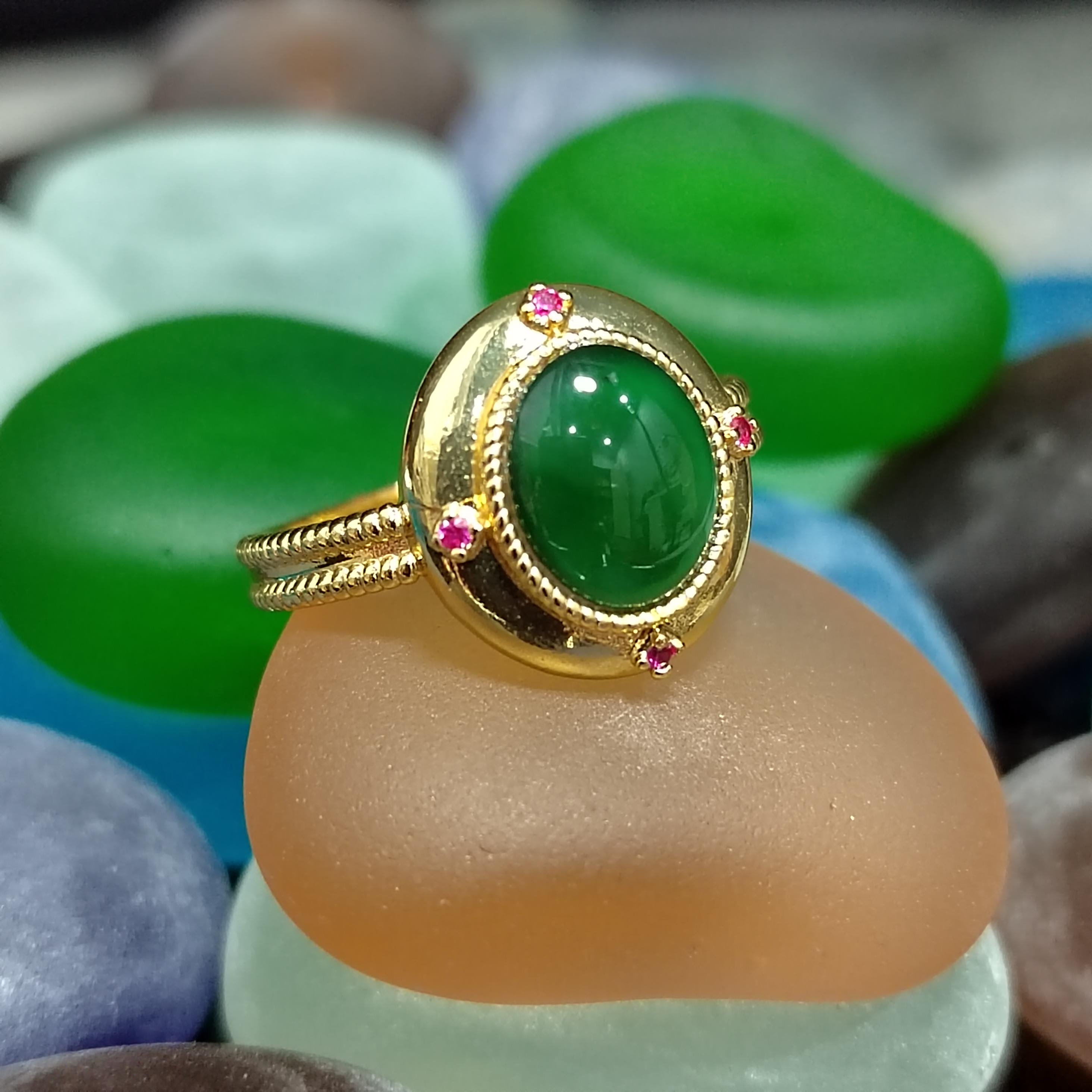 Certified Natural Untreated Guatemala Imperial Green  Oval Cabochon Jadeite Elegant Ring SL369x37