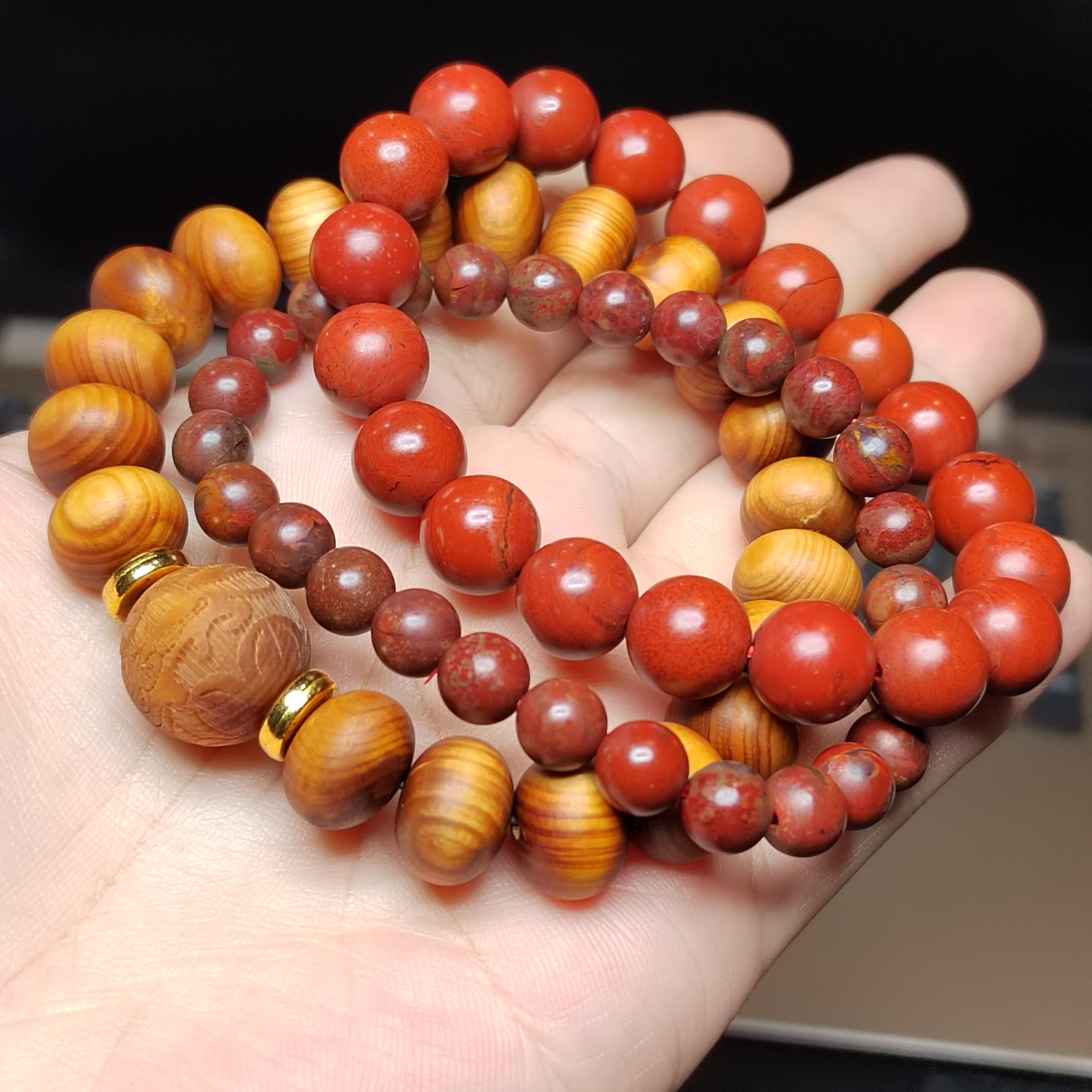 3pcs Set Aromatic Wood Bracelets with Wujia South Red Agate Accent |Ya Bai Thuja| Carved Cypress| Natural Aroma| Panwan Ready SL415