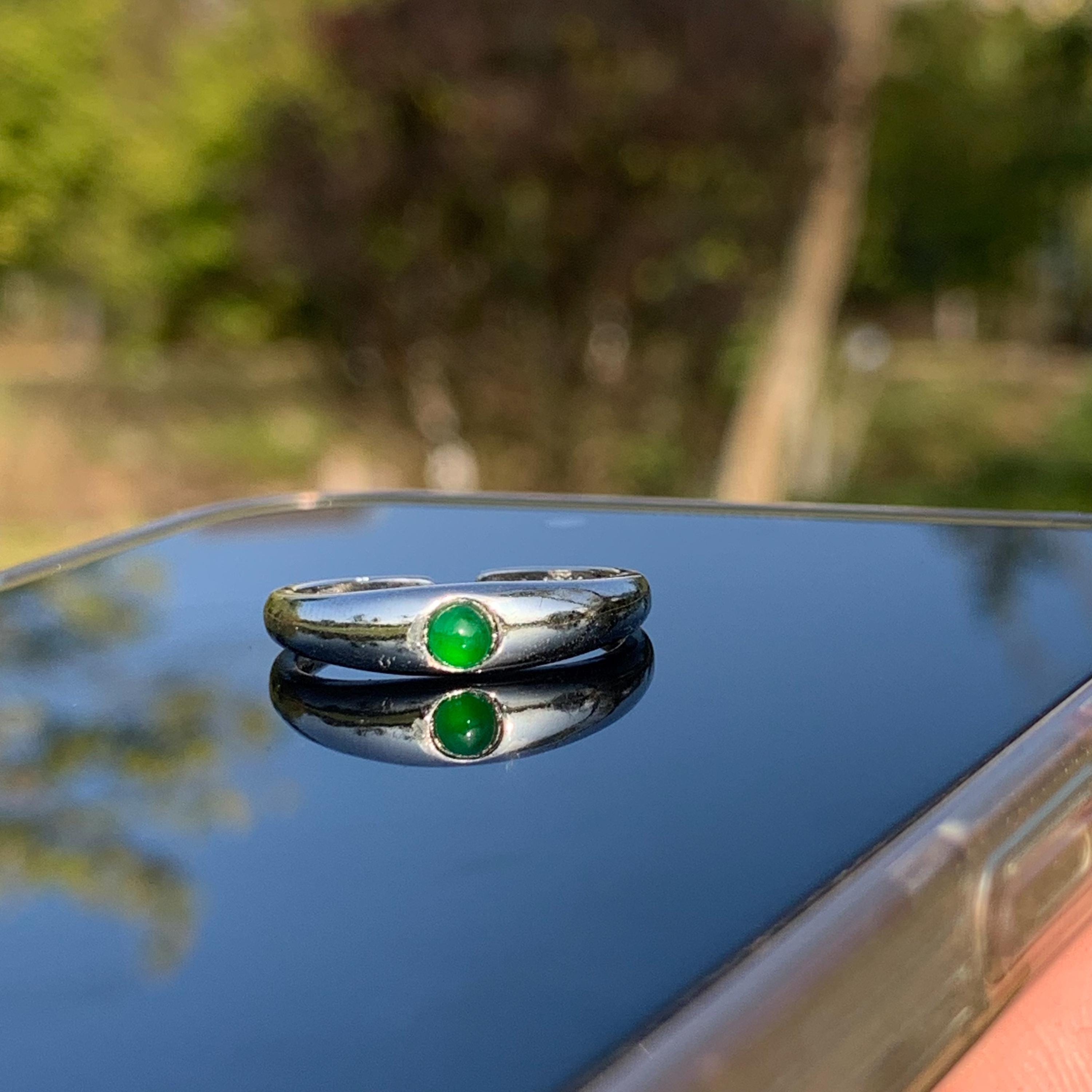 Certified A-Grade Natural Untreated Guatemala Imperial Green Minimalist Round Jadeite S925 Sterling Silver Ring SL246X5 - SL Precious