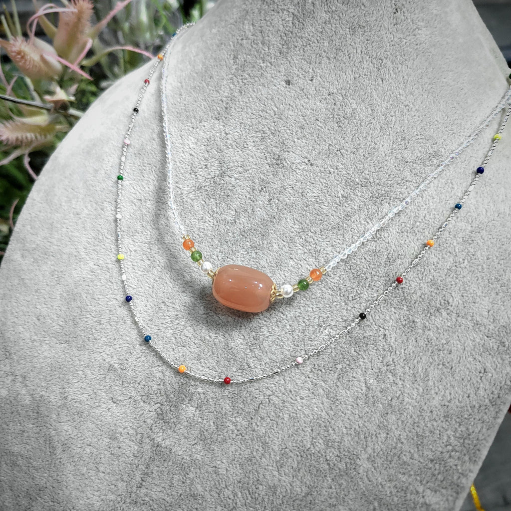 2pcs Set Natural Yanyuan Agate Clean Quartz Bead Necklaces & S9999 Pure Silver Colorful Beads Design SL299