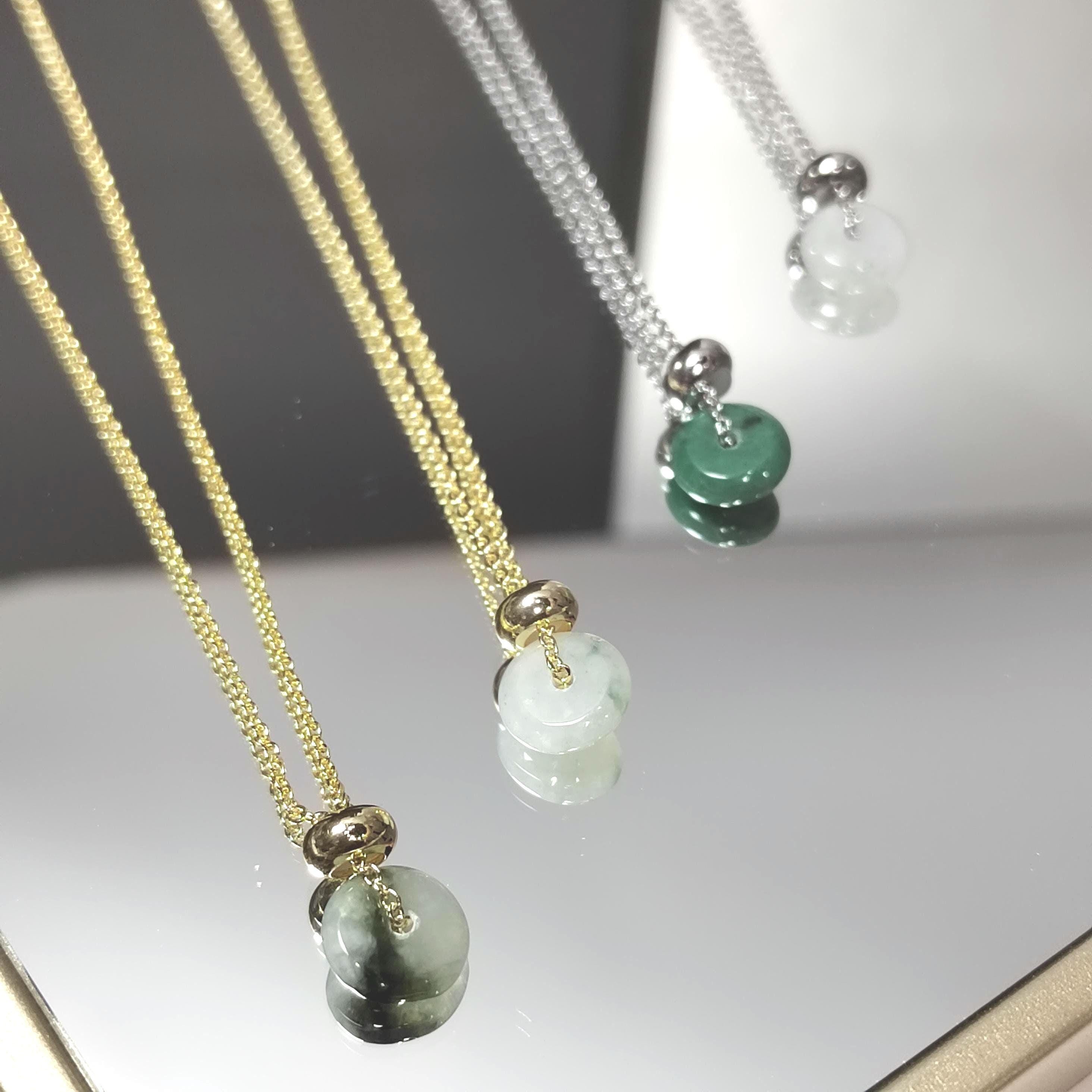 Adjustable Burmese Minimalist Natural Untreated Donut Jadeite Pendant Necklace 4 Options SL217A SL217B SL217C SL217D