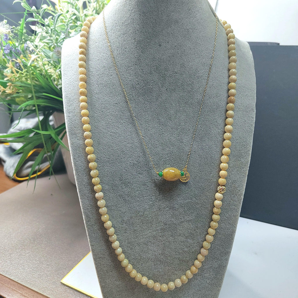 Certified A-Grade Natural Untreated Burmese Creamy Yellow Beads 77cm Long Jadeite Necklaces 7mm SL365A