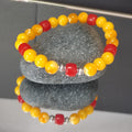 Natural Handmade Russian Baltic Beeswax Amber & China Southern Nanhong Agate S999 Pure Silver Bead Bracelet - Gifts for Her SL328 - SL Precious