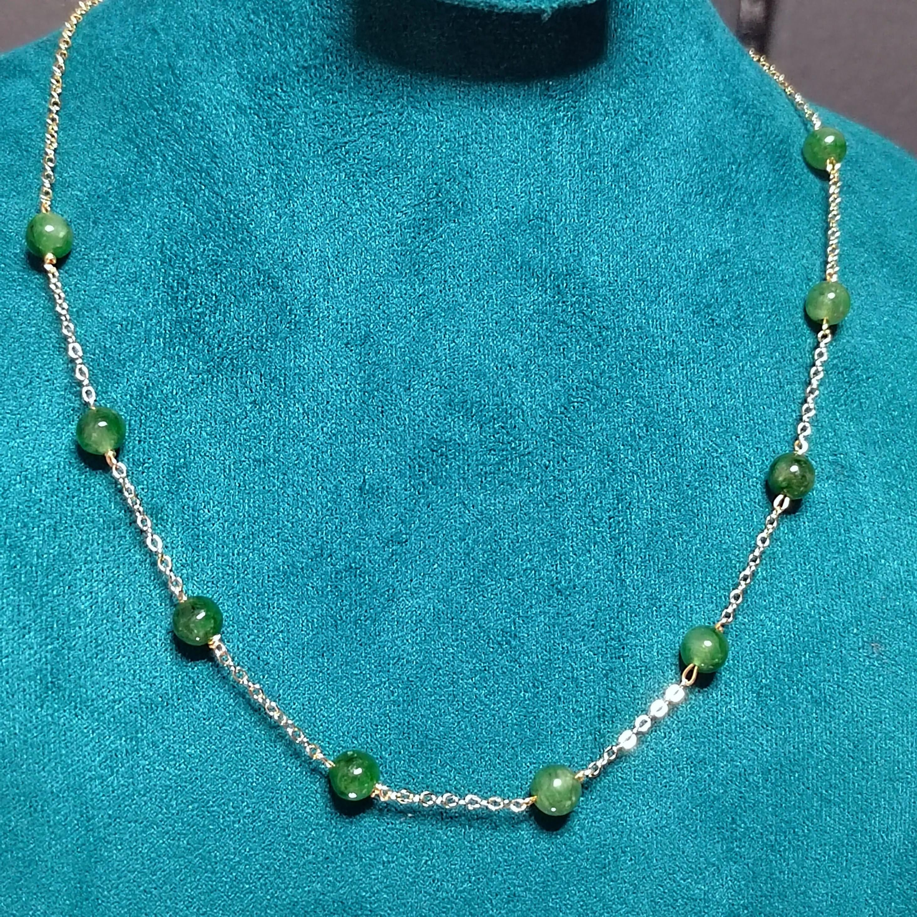 Certified 2pcs Set A-Grade Natural Untreated Burmese Minimalist Imperial Green Jadeite Simple Design Bracelet & Necklace For Her Gifts SL293