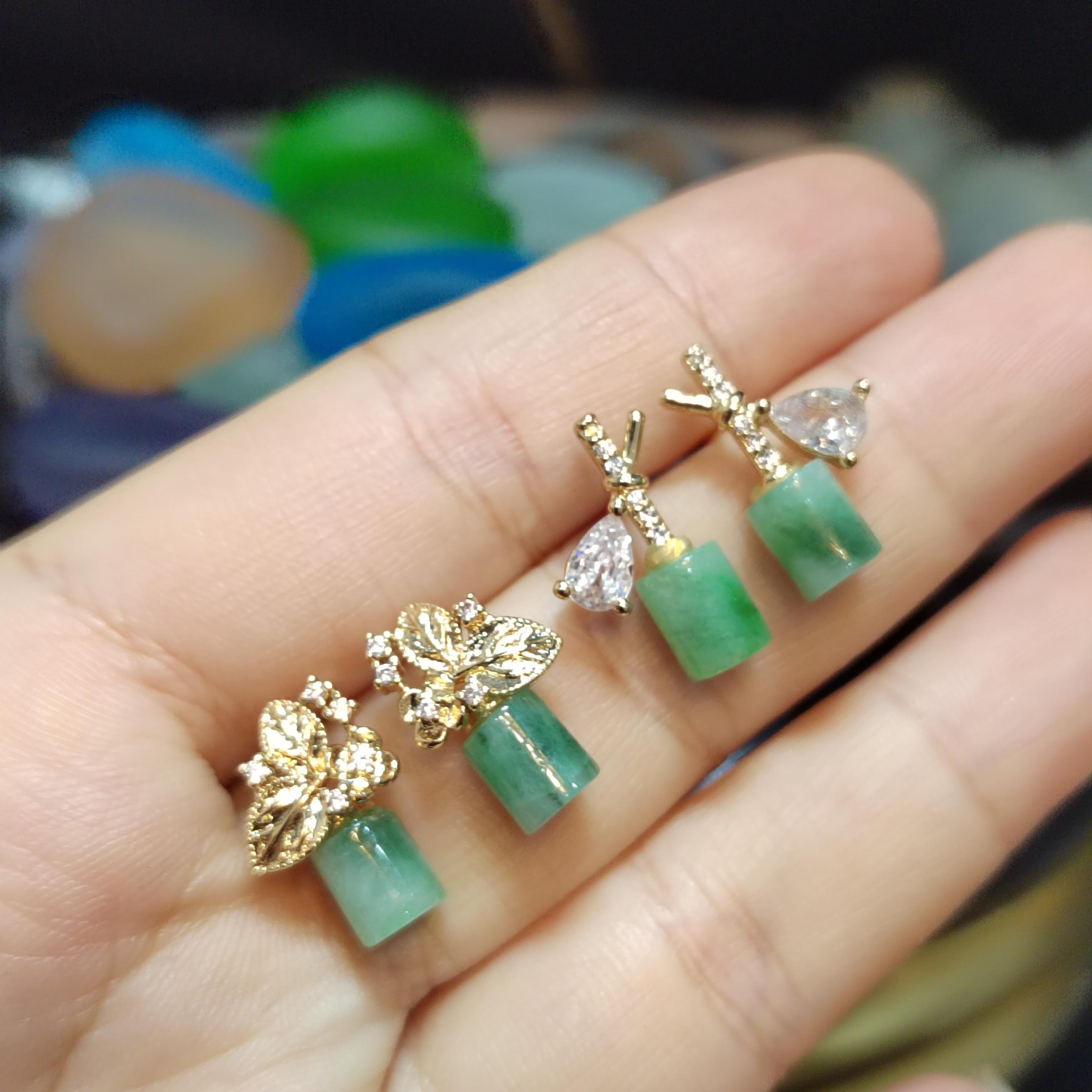 Certified A-Grade Natural Untreated Burmese Icy Floral Green Elegant Minimalist Jadeite Earrings SL178 SL184 SL195