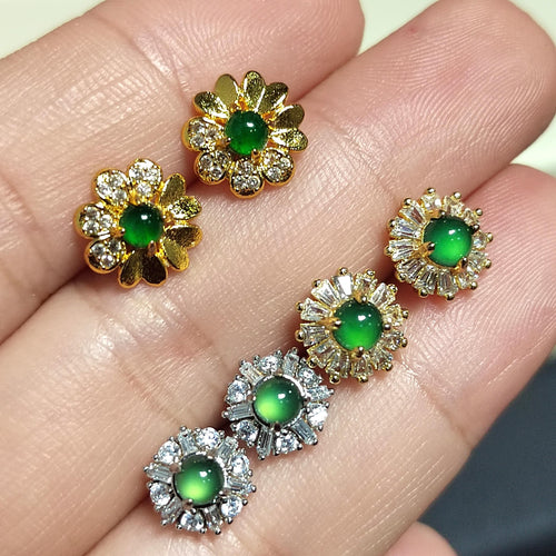 Certified 3 Different Types Natural  Imperial Green Minimalist Stud Guatemala Jadeite Earrings 18k Plated on 925 Sterling Silver SL349x29 - SL Precious