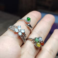 3pcs Set Natural Burmese Jadeite Rings | Four-Color Lucky Flower, Dolphin Green Jade, White Flower Design | Adjustable S925 Silver SL409 - SL Precious