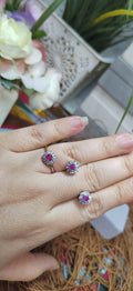 Untreated Natural Mogok Burmese Ruby with Zirconia Accent S925 Silver Earring & Ring Set SL055 - SL Precious