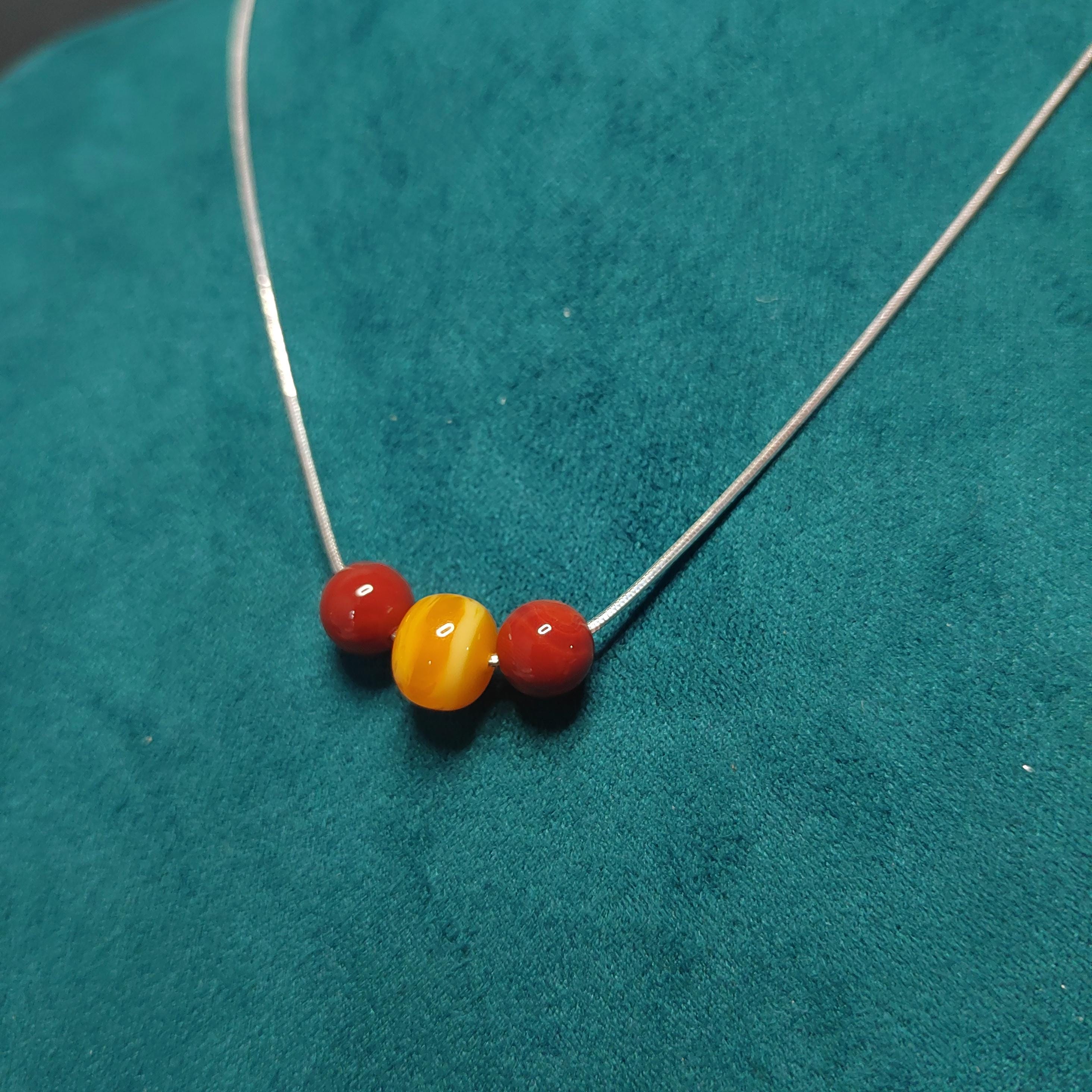 Natural Barrel Russian Beeswax Amber & China Ox Blood Nanhong Agate Round Beads Minimalist Jewelry SL331