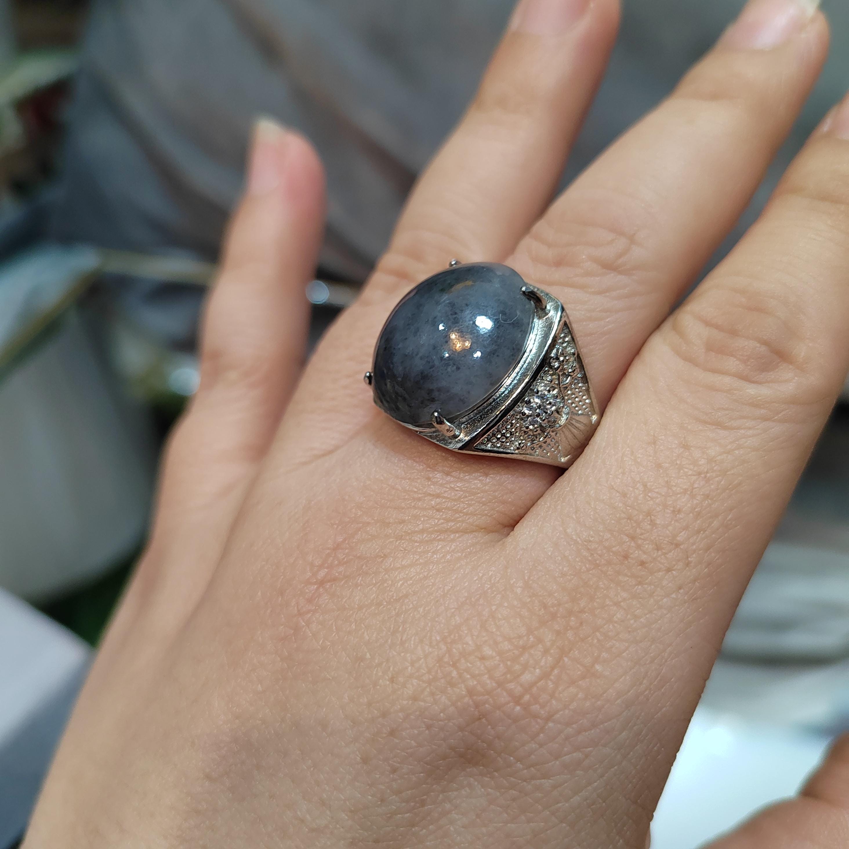 Certified A-Grade Natural Untreated Large Man Ring Burmese Black Wuji Jadeite 天然缅科鸟鸡翡翠 SL103B - SL Precious