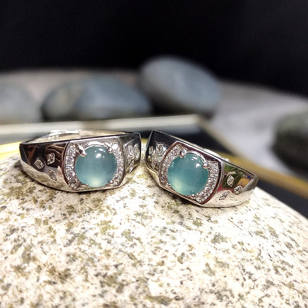 Certified Natural Untreated Blue Icy Guatemala Jadeite Unisex Ring | 925 Sterling Silver with Zirconia | Simple Design SL097 - SL Precious