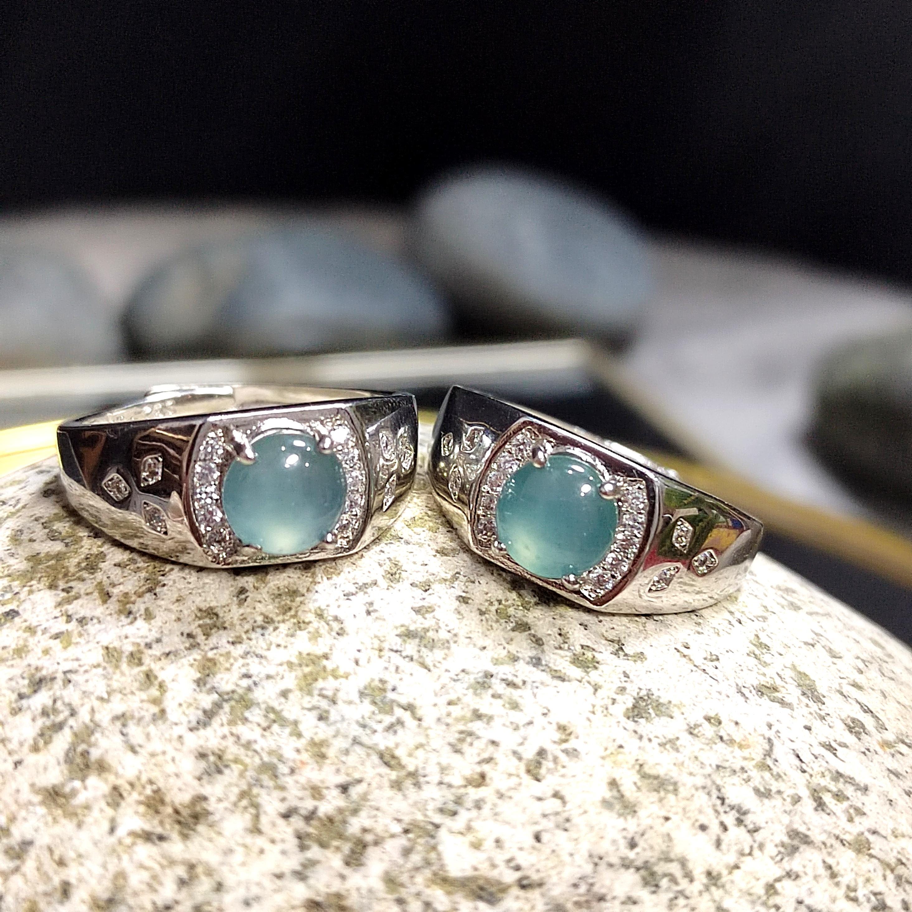 Certified Natural Untreated Blue Icy Guatemala Jadeite Unisex Ring | 925 Sterling Silver with Zirconia | Simple Design SL097 - SL Precious