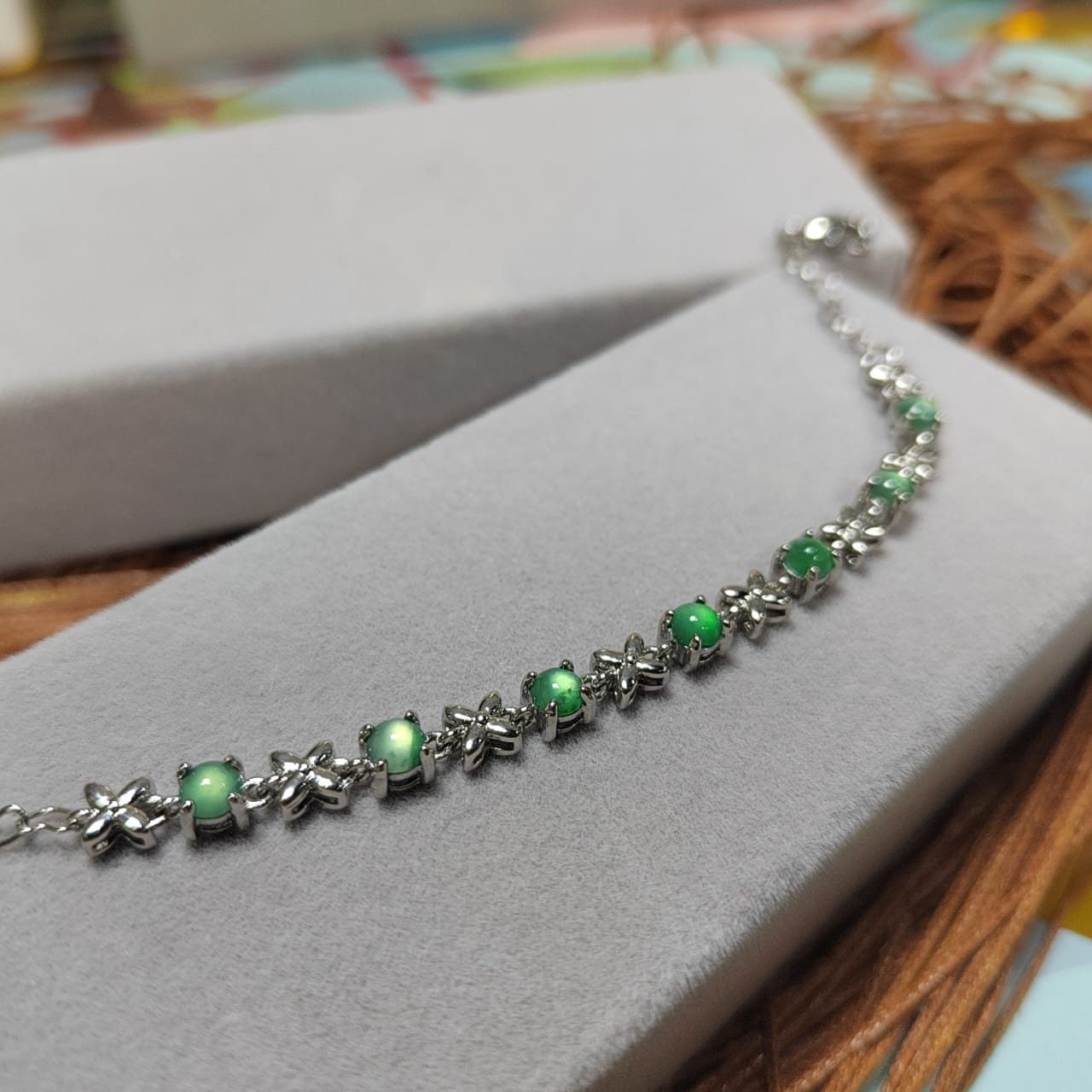 Certified A-Grade Glowing Light Effect Jadeite 925 Silver Ring & Bracelet Set | For Her SL035