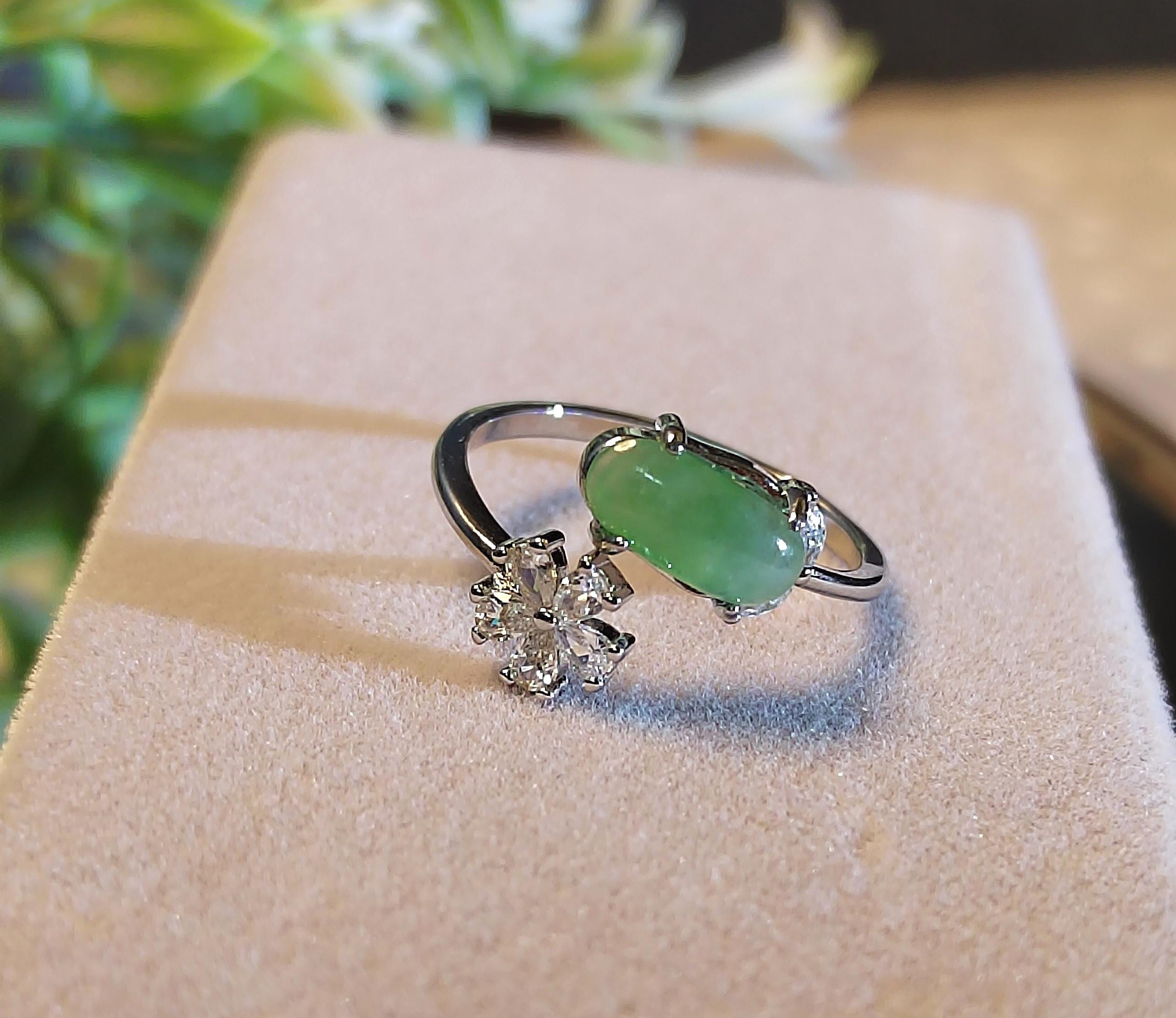 Exquisite Gemstone Burmese Icy Green Flower Zircon Natural Jadeite Ring For Her SL102R 渌飘花 - SL Precious