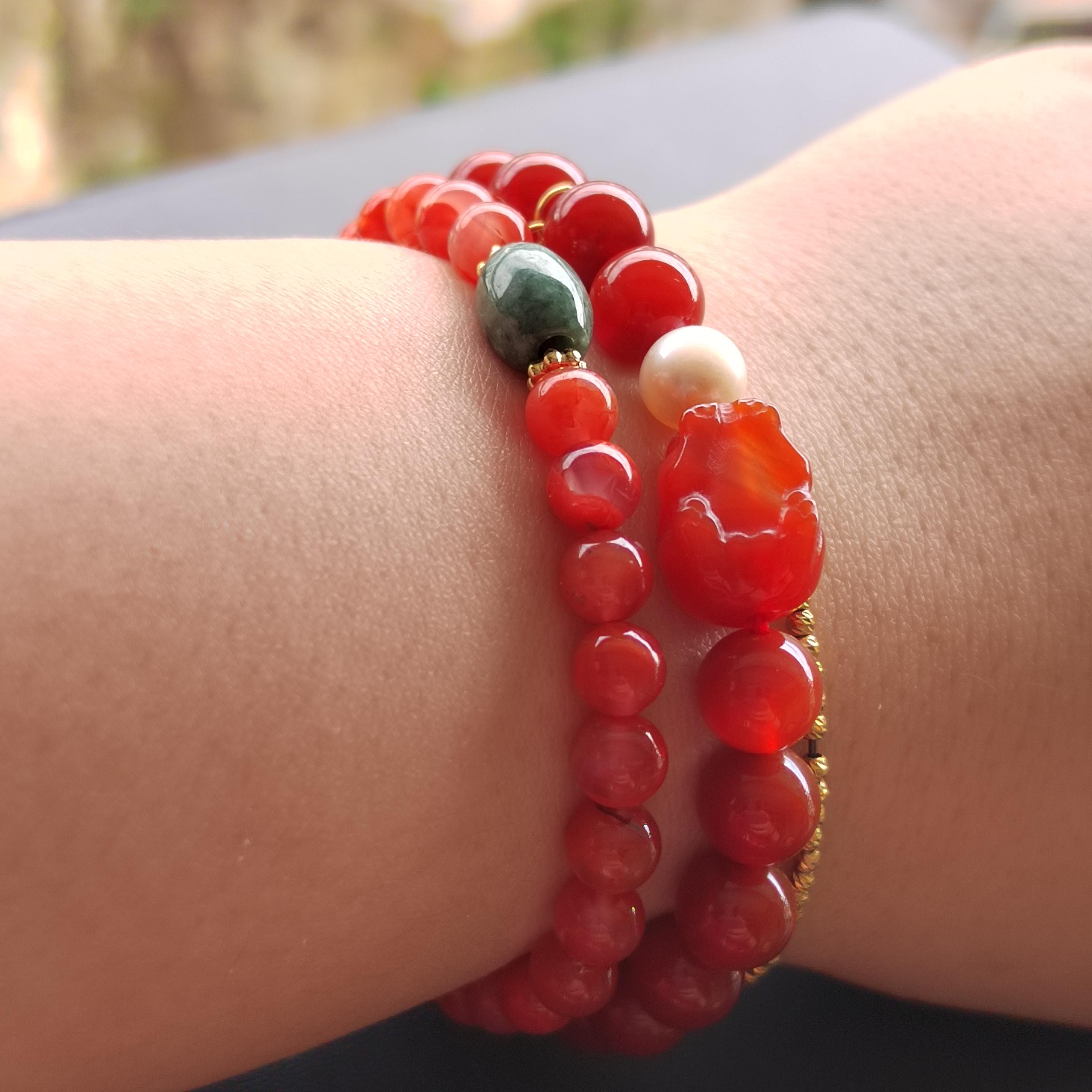 Certified Natural Untreated China Baoshan Southern Red Oily Nanhong Agate Brave Troops Bead, Fresh Water Pearl l, S925 Leaf Bracelet SL281