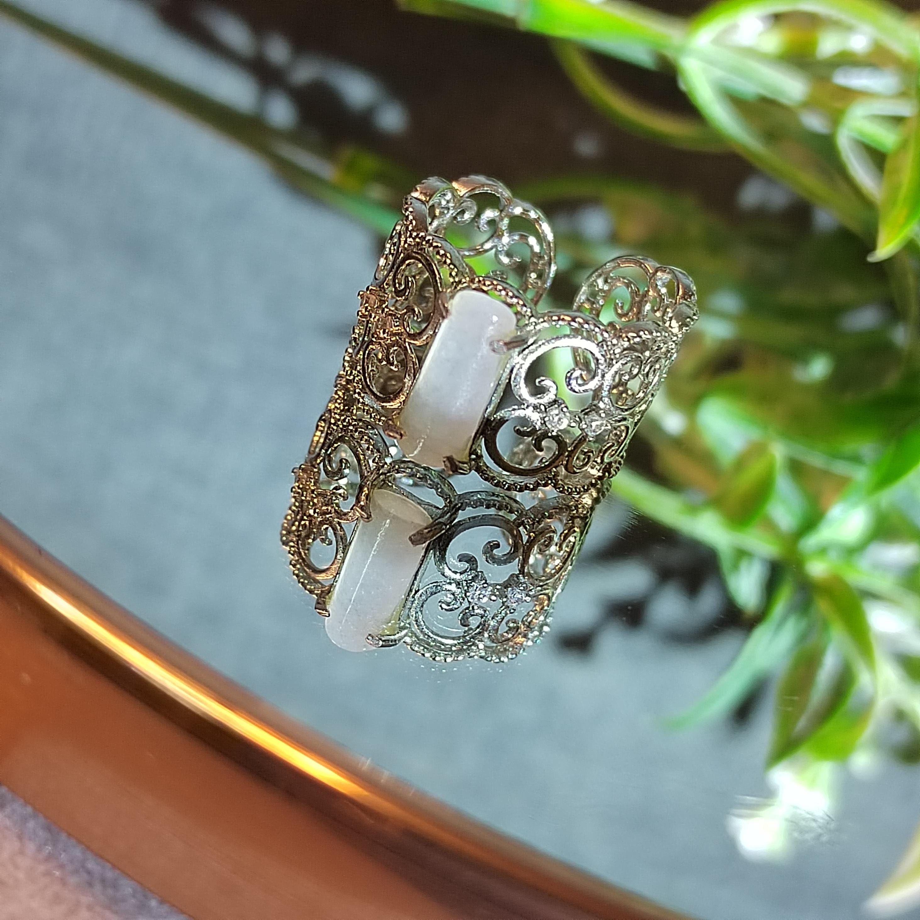 Certified Burmese Gemstone Elegant White Icy Lace Cylinders Design Natural Untreated Ring Jewelry for Special Occasion, Wedding, SL129 - SL Precious