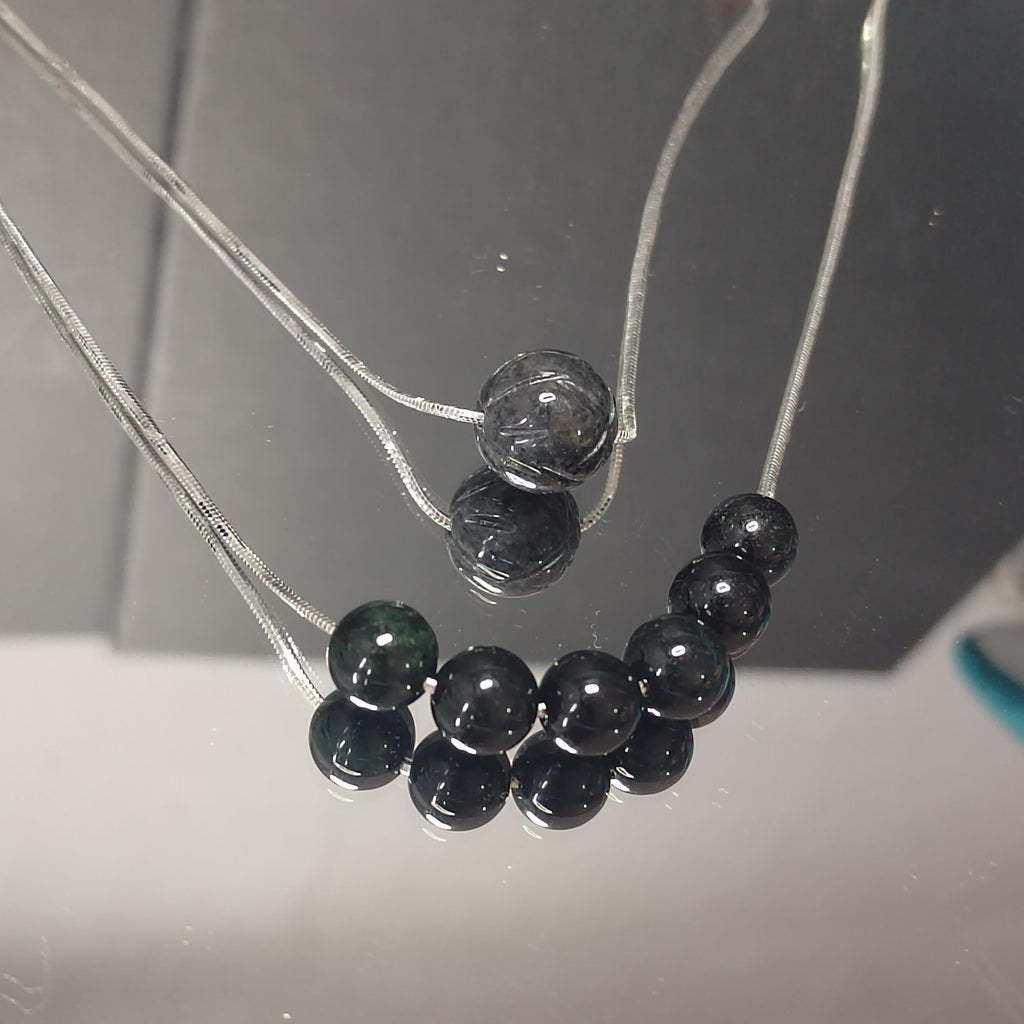 Burmese Black Jadeite Lotus Necklace: S9999 Silver Minimalist Chain SL330 / SL330B
