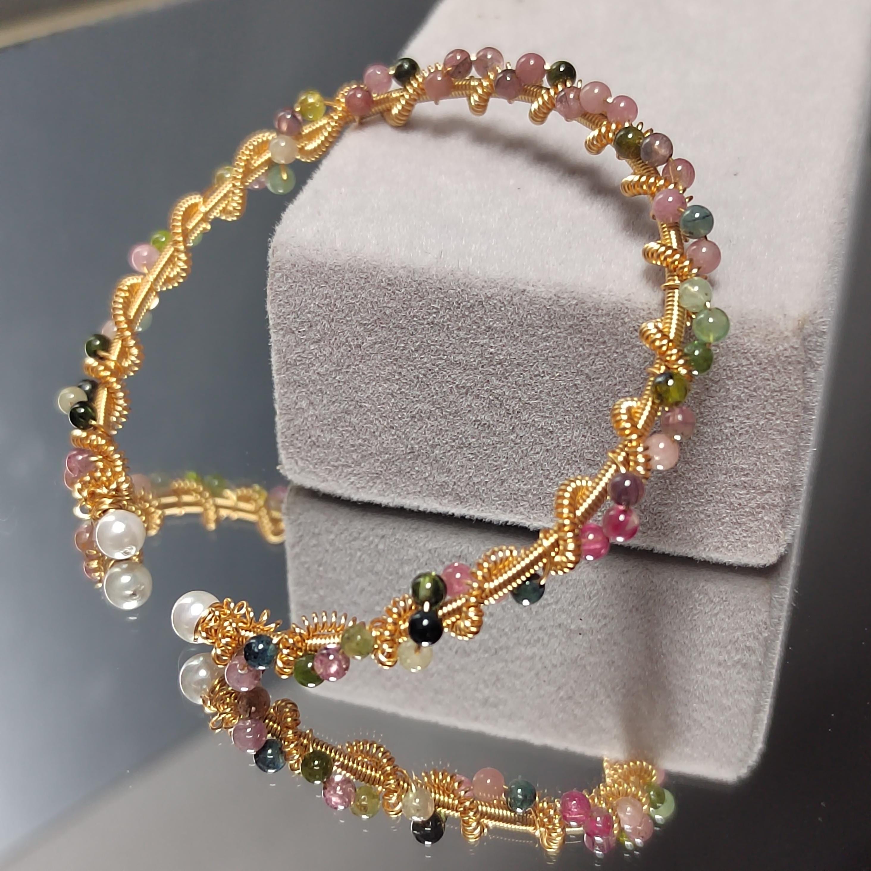 Elegant 14K Gold Plated Adjustable Tourmaline Bangle, Colorful Gemstone Bracelet for Women, Unique Gift Jewelry SL240 - SL Precious