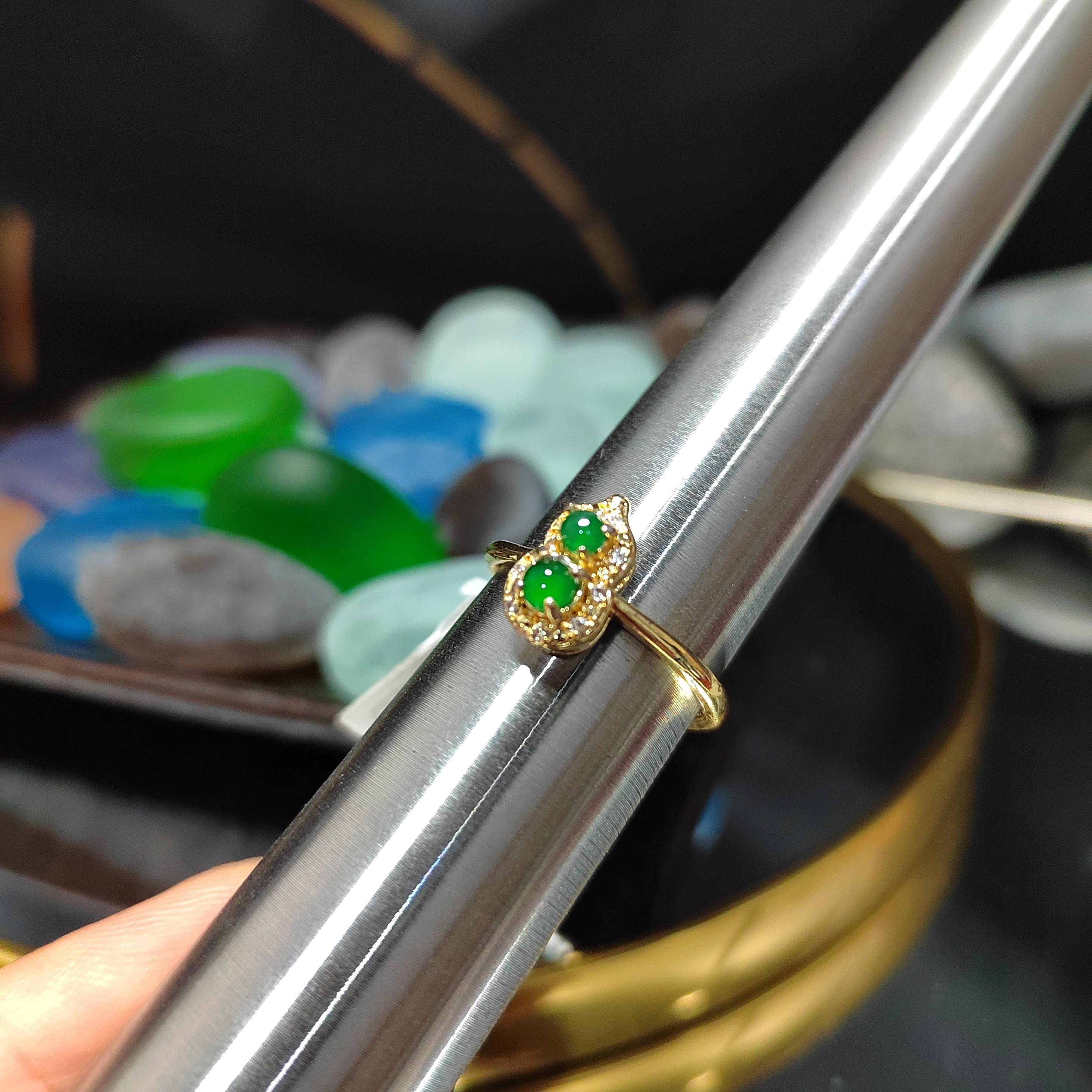 Certified Natural Guatemala Green Blue Wulu Jadeite Minimalist Ring 18k Plated on S925 Sterling Silver SL376 - SL Precious