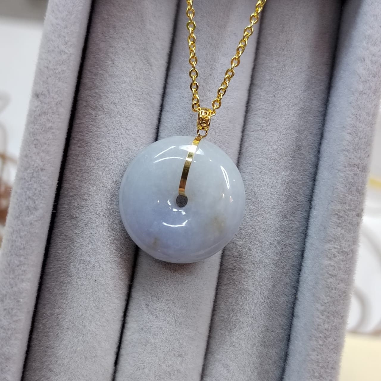 Certified Natural Burmese Rare Icy Purple Donut Jadeite Pendant with 18K Solid Yellow Gold Buckle SL021 - SL Precious