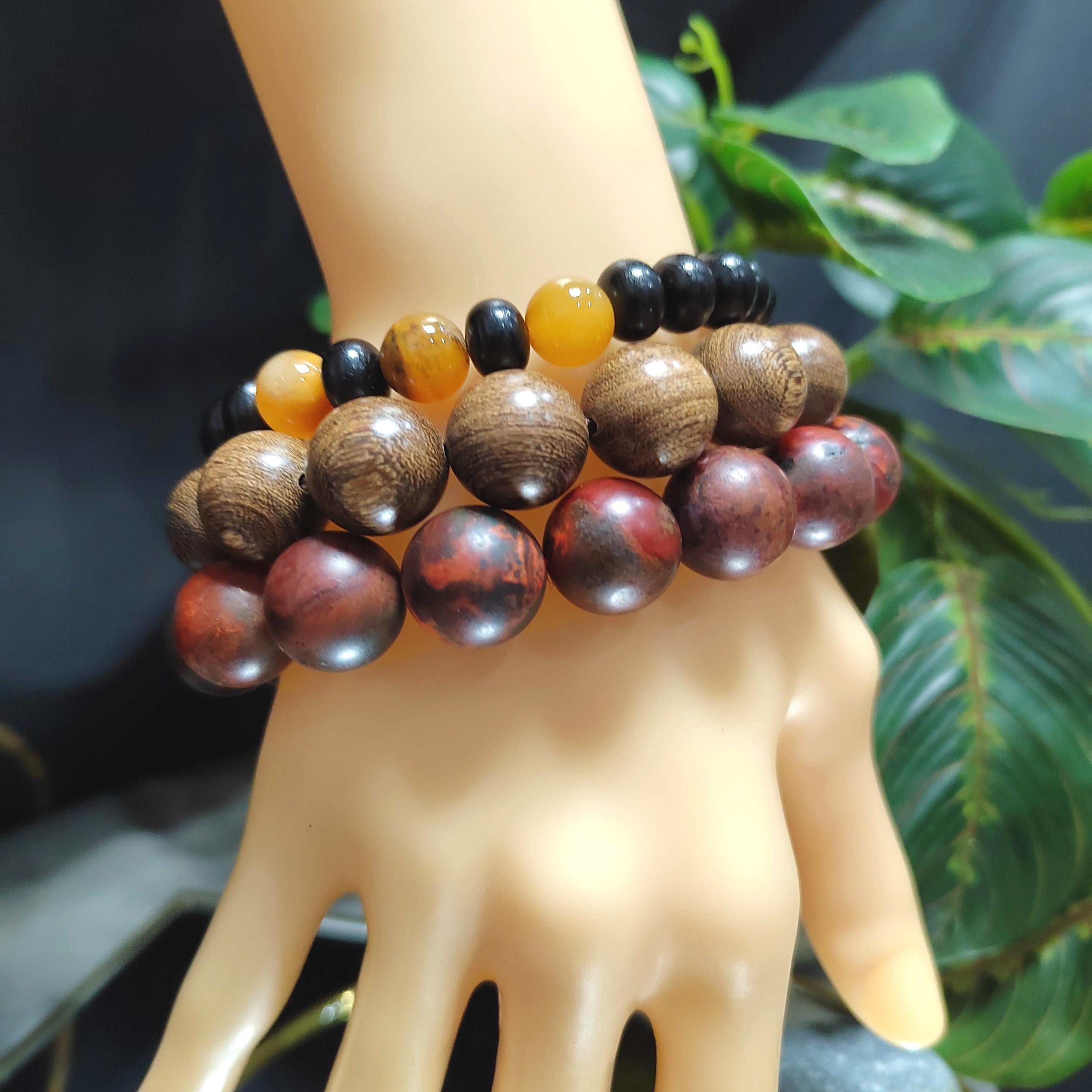 Certified A-Grade Natural Southern Sichuan Liangshan Waxi Deep Red|Black Raw Skin Nanhong Agate Beads Bracelet 15mm SL387