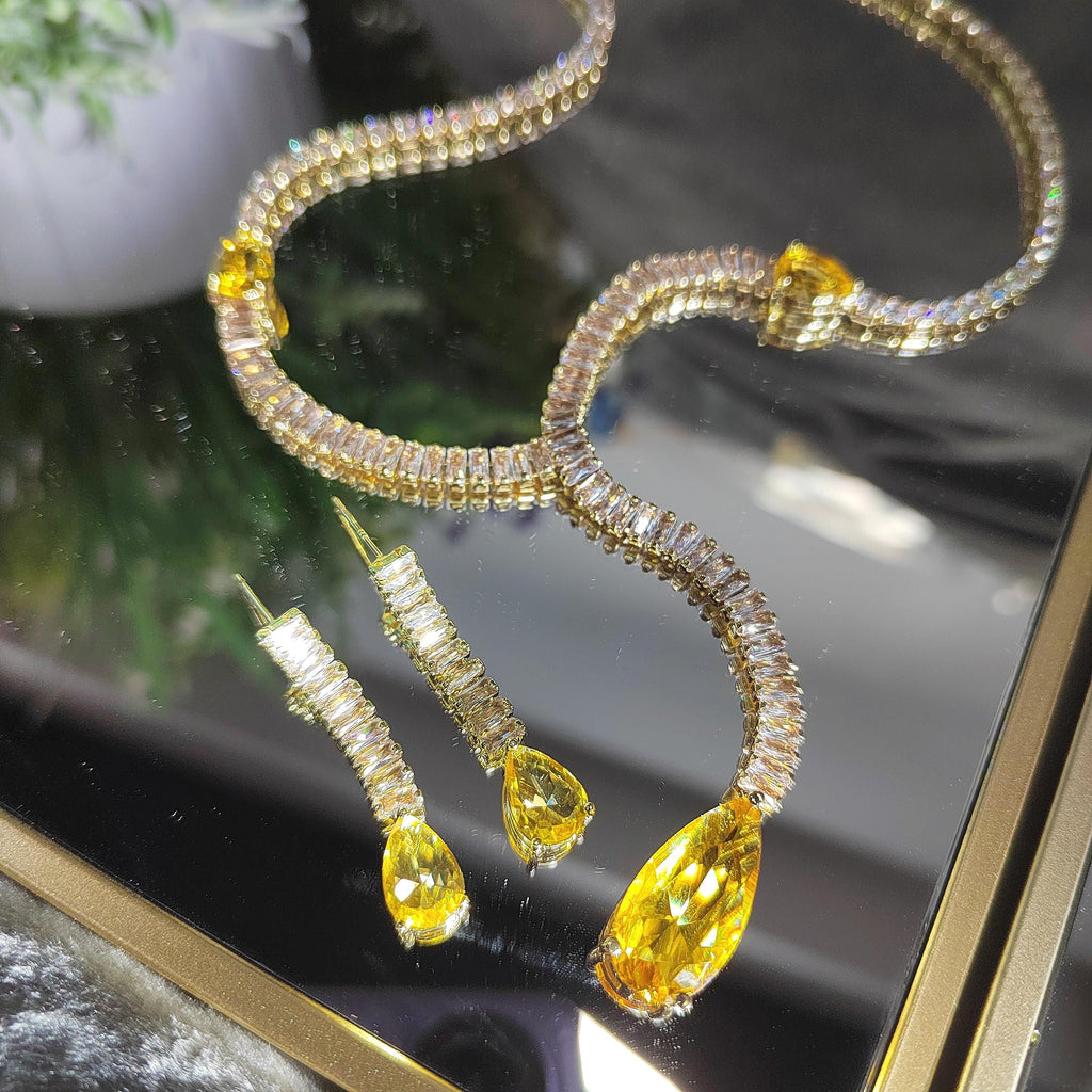 Elegant White and Yellow Zircon Jewelry Set Necklaces & Earrings for Her - Perfect for Celebrations and Special Occasions SL159 - SL Precious