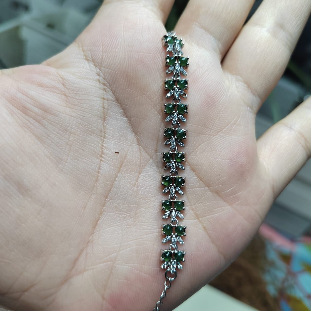 A-Grade Guatemala Small Icy Green Jadeite Beads with Zirconia Stones "Butterflies" on 925 Silver Bracelet SL029