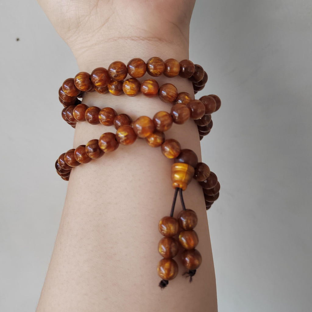 Golden Sea Willow 108 Beads Necklace Bracelet 8mm Natural Prayer Mala 金丝海柳佛珠 SL126 - SL Precious