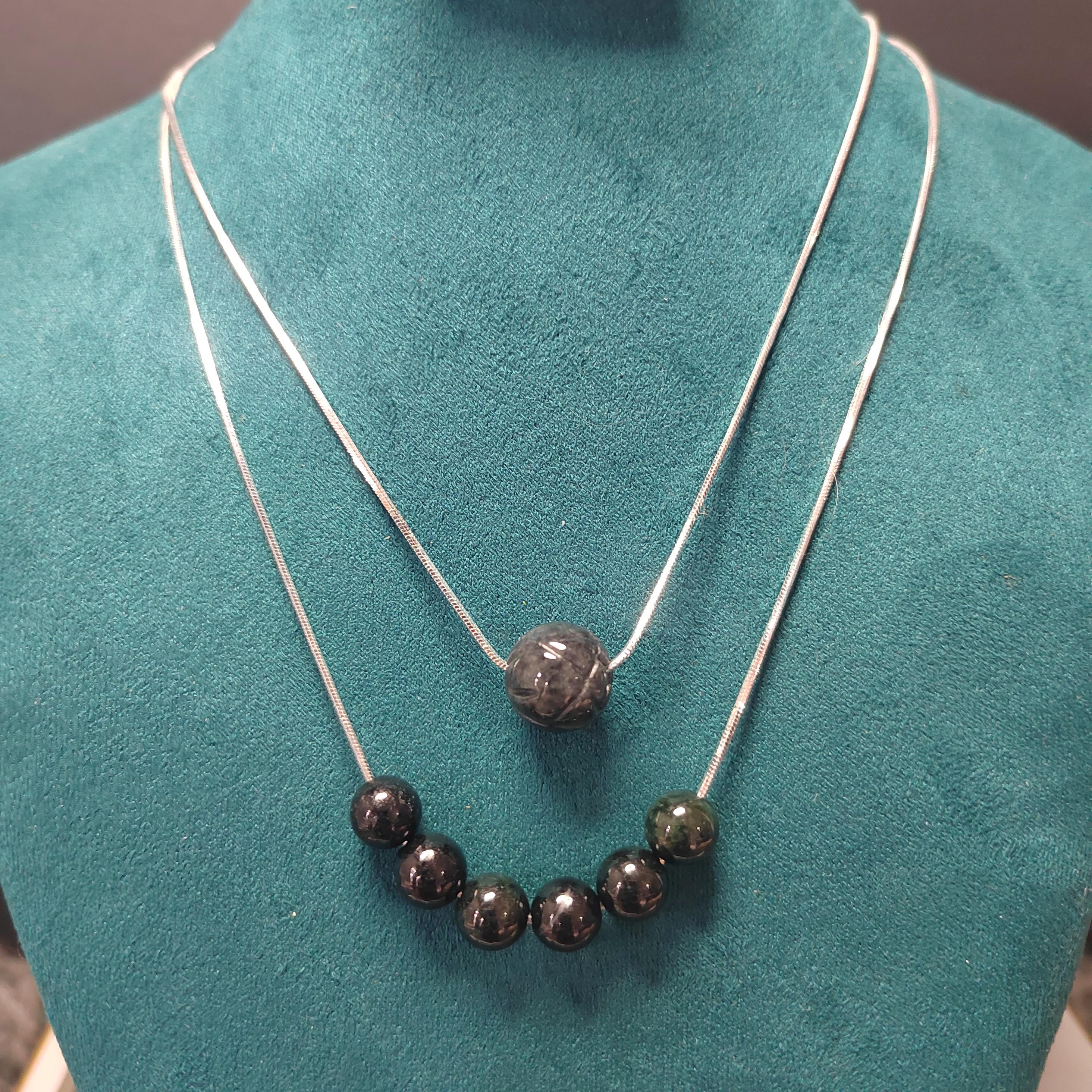 Burmese Black Jadeite Lotus Necklace: S9999 Silver Minimalist Chain SL330 / SL330B