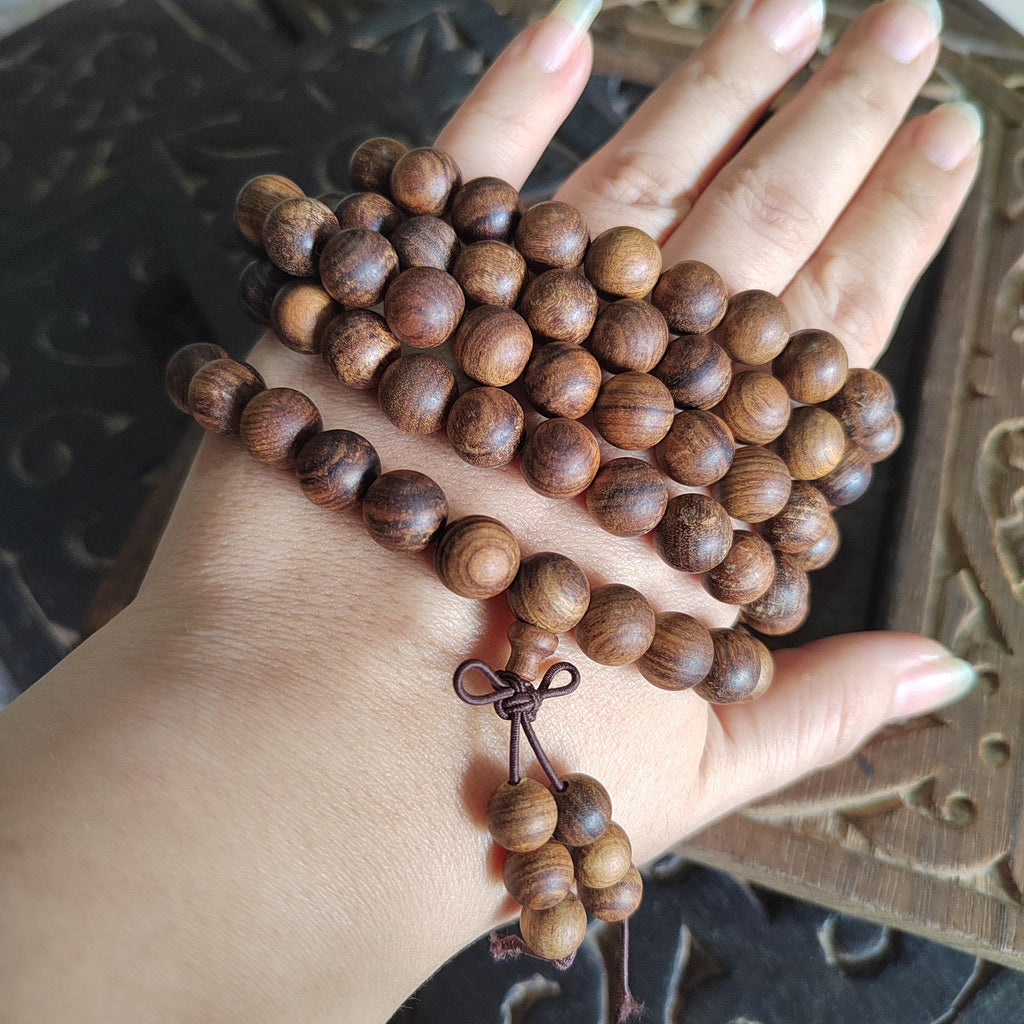 Burmese Red Soil Agarwood Mala: 108 Aromatic Prayer Beads SL422