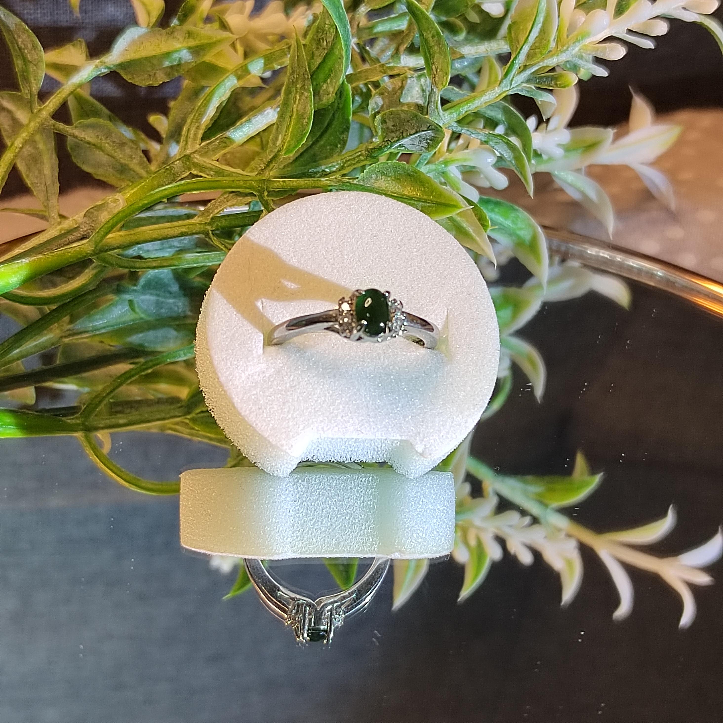 A Grade Certified Burmese Dark Blue Green Natural Untreated Jadeite with Zircon Accents S925 Ring 天然缅甸老蓝水料 SL104G