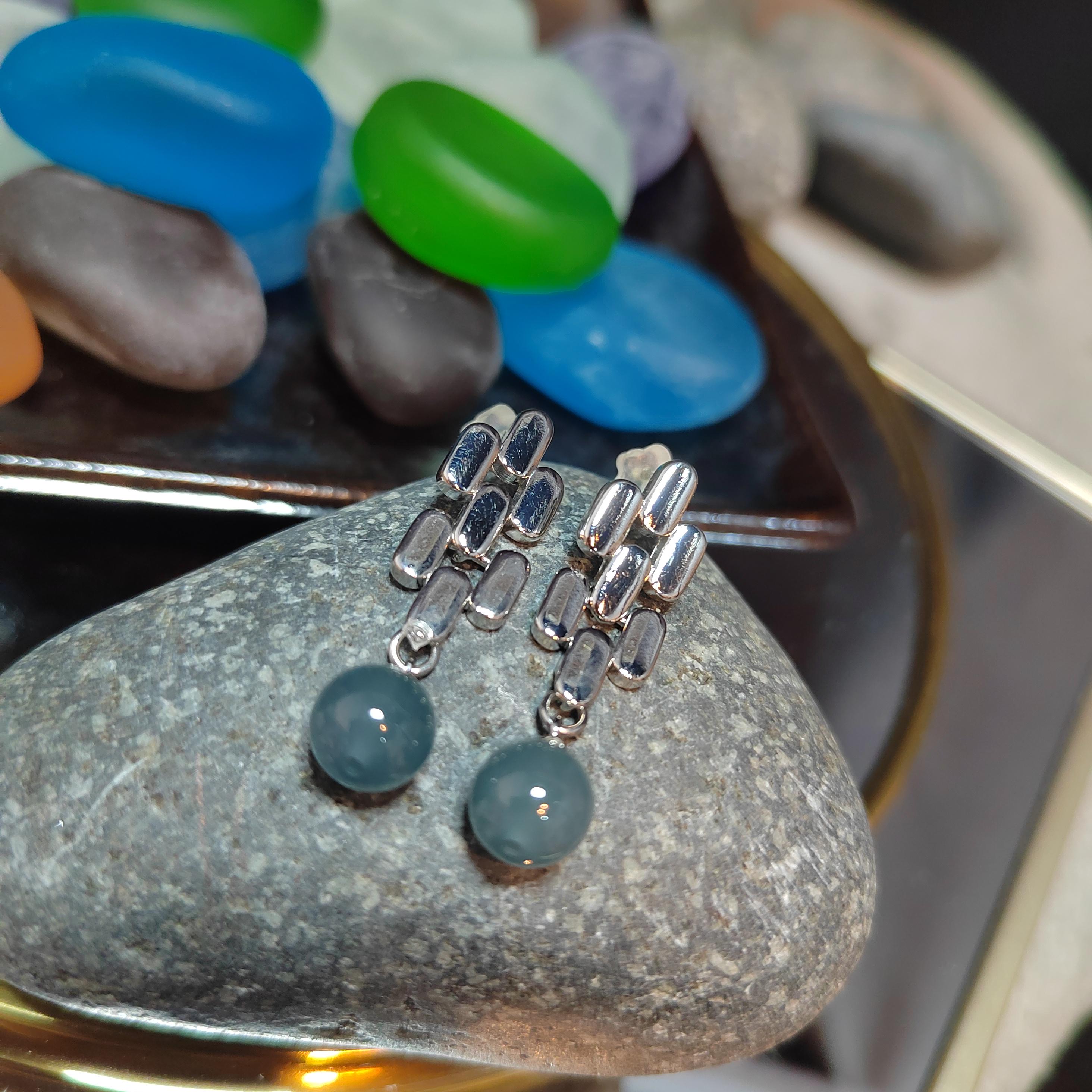 Certified Natural Guatemala Blue Ocean Beautiful Jadeite Earrings S925 Sterling Silver SL199