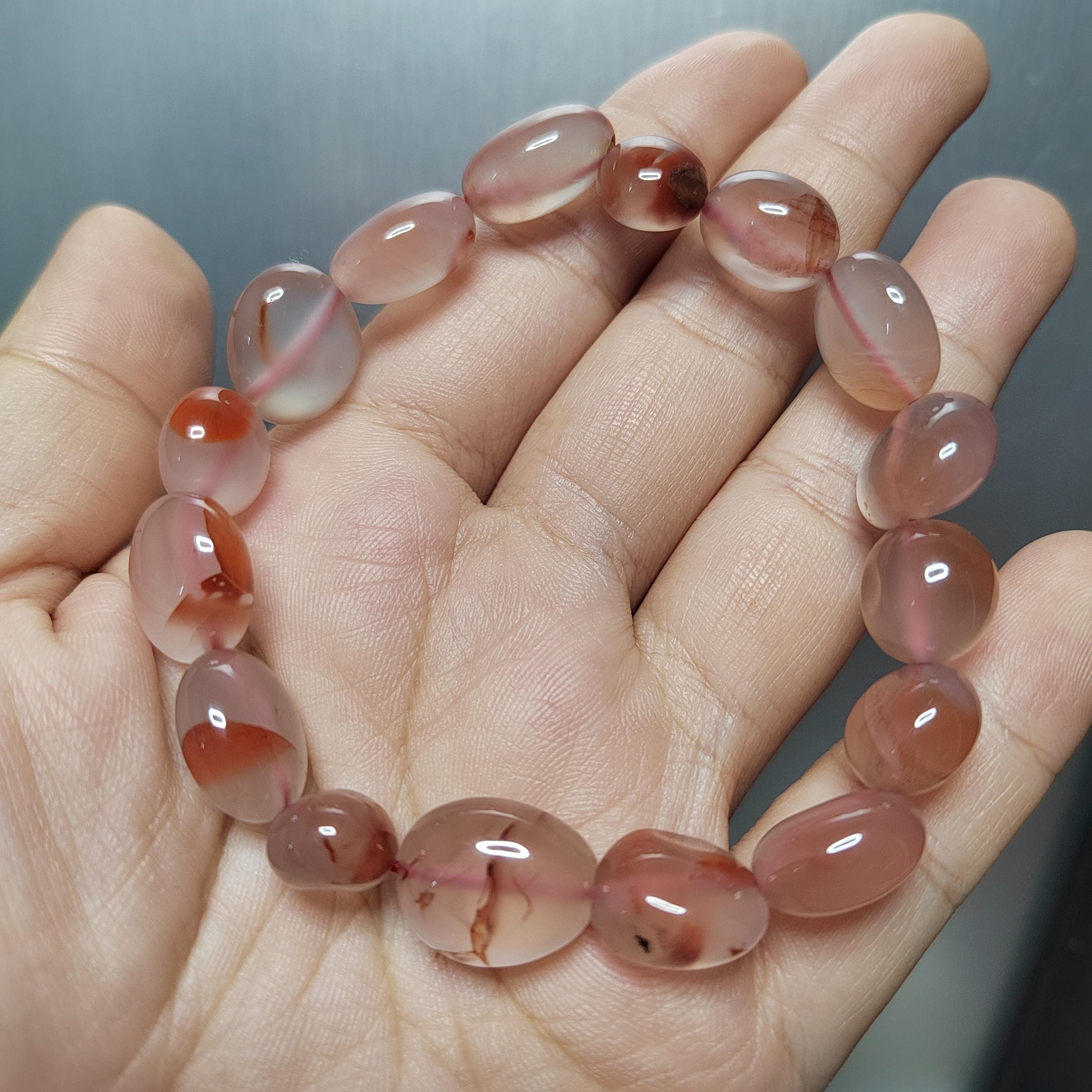 Certified A-Grade Natural Untreated Elegant China Nanhong Agate Yunna Sichuan Jiukou Icy Floating Flower Uneven Cut Bead Bracelet SL277