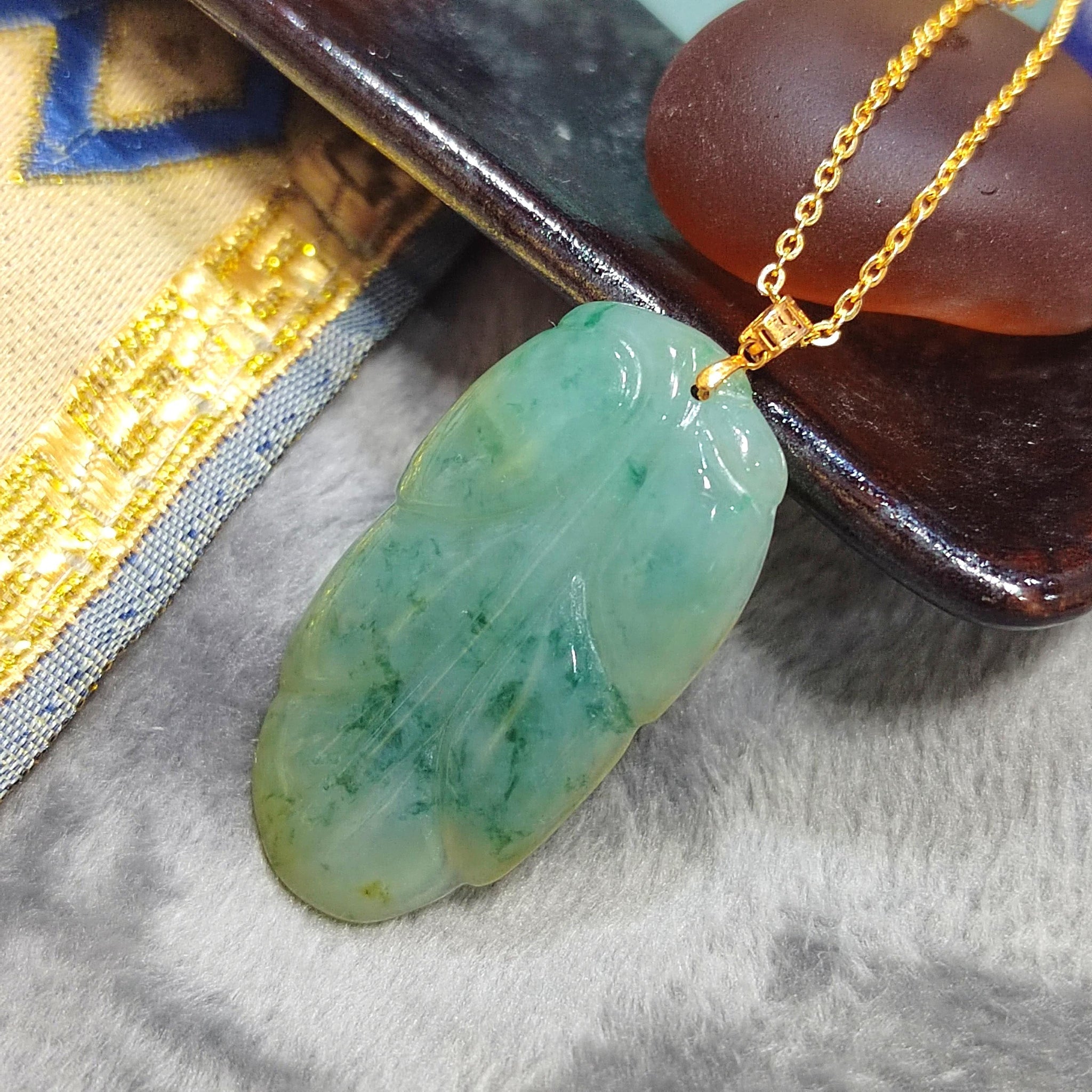 Certified A-Grade Gemstone Natural Green Yellow With Yellow Leaf Jadeite 18K Gold Setting For Her Gifts SL8019 - SL Precious