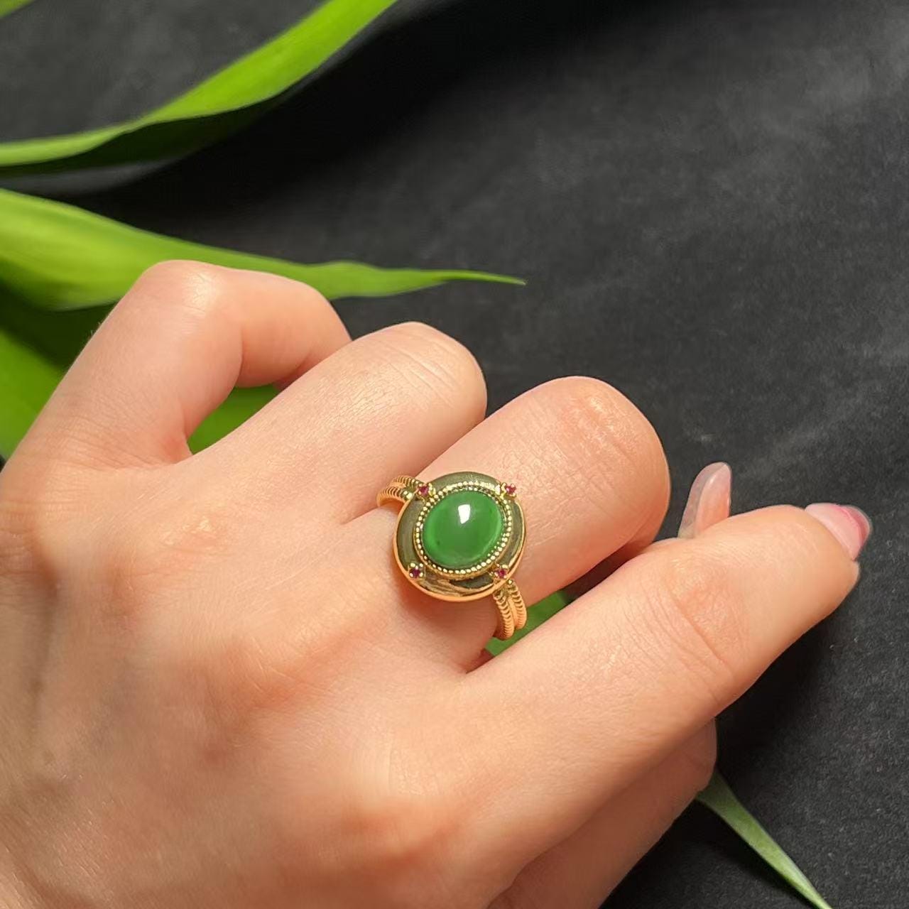 Certified Natural Untreated Guatemala Imperial Green  Oval Cabochon Jadeite Elegant Ring SL369x37