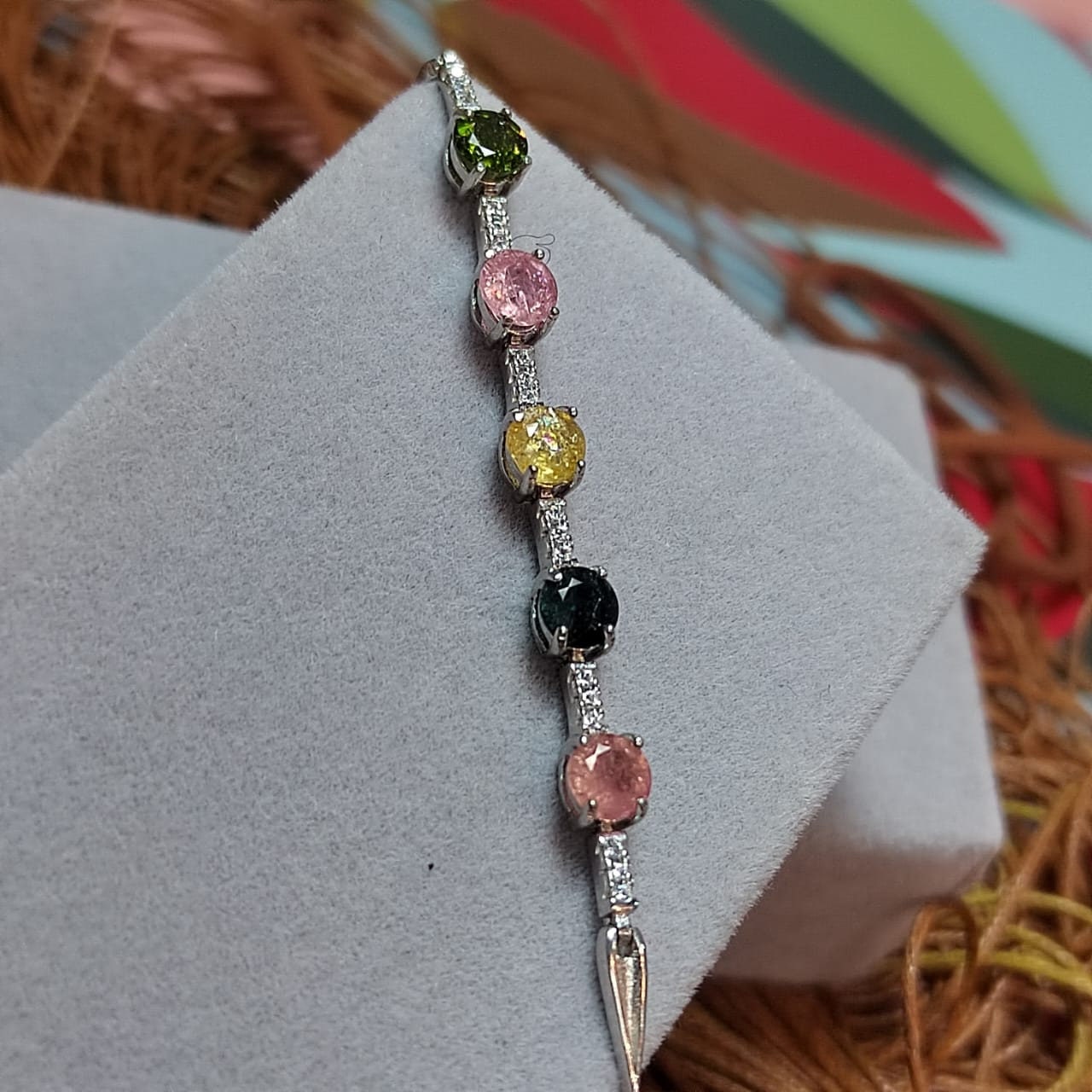 Beautiful 4 Colors Tourmaline Beads with Zirconia Accents S925 Silver Bracelet Minimalist For Her SL050