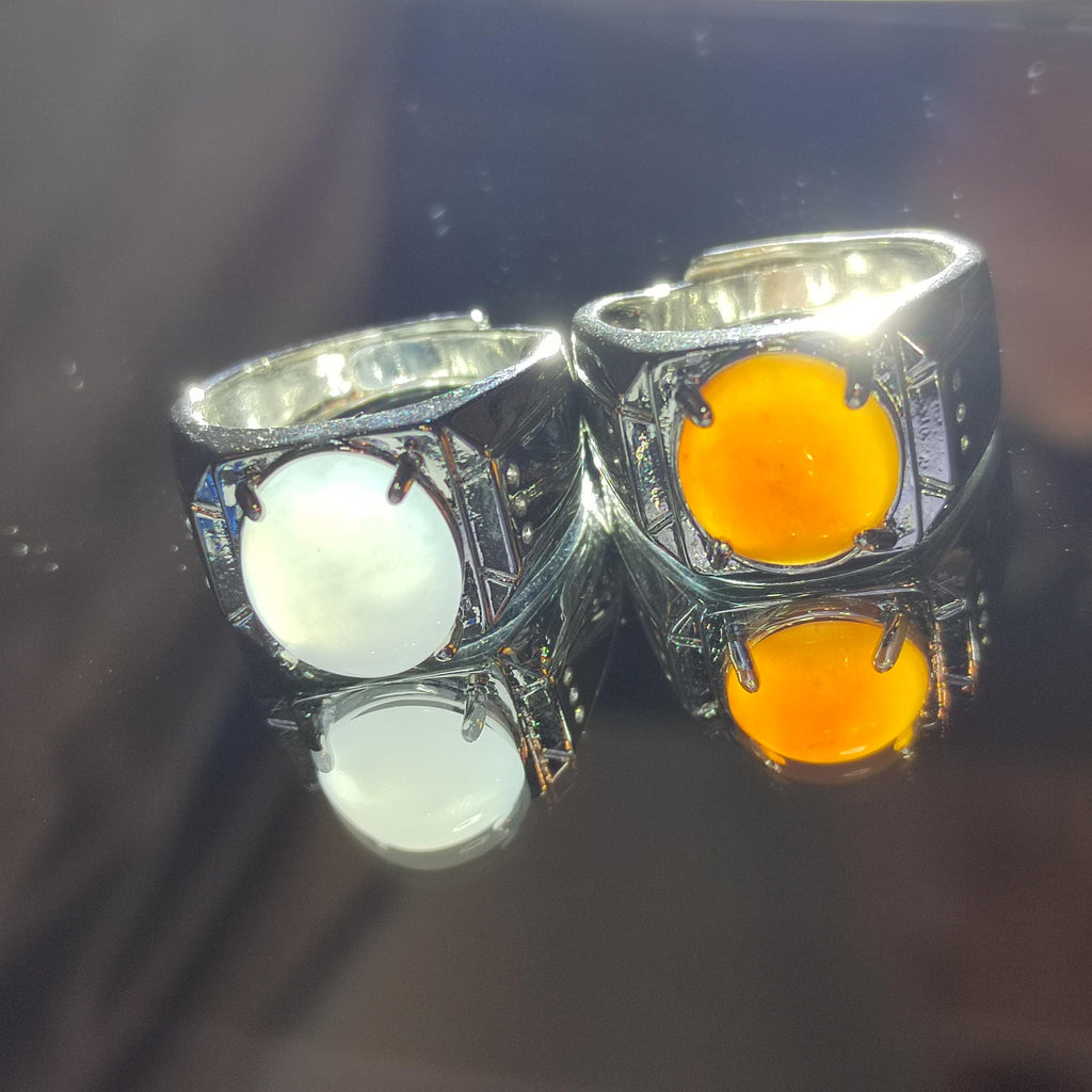 Large Luxury Certified Burmese Natural Gemstone Untreated Man Ring White Icy/ Natural Sugar Cane Yellow Jadeite For Him SL165 SL166 - SL Precious