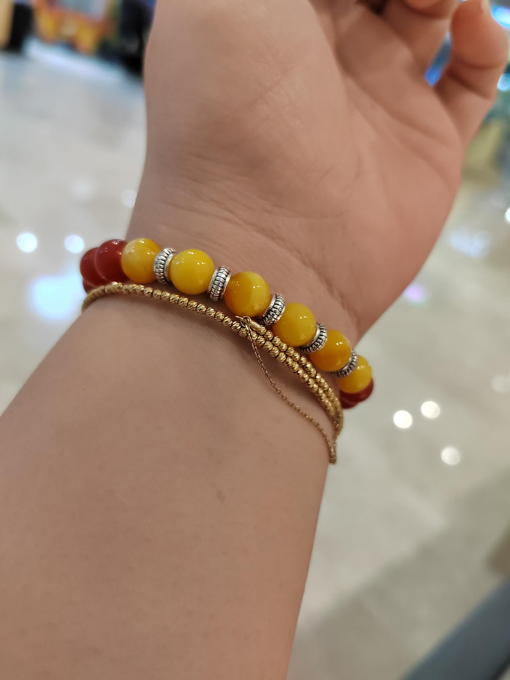 Natural Handmade Russian Baltic Beeswax Amber & Sichuan Baoshan Nanhong Agate S999 Spacer Beads Bracelet Gifts SL325 - SL Precious