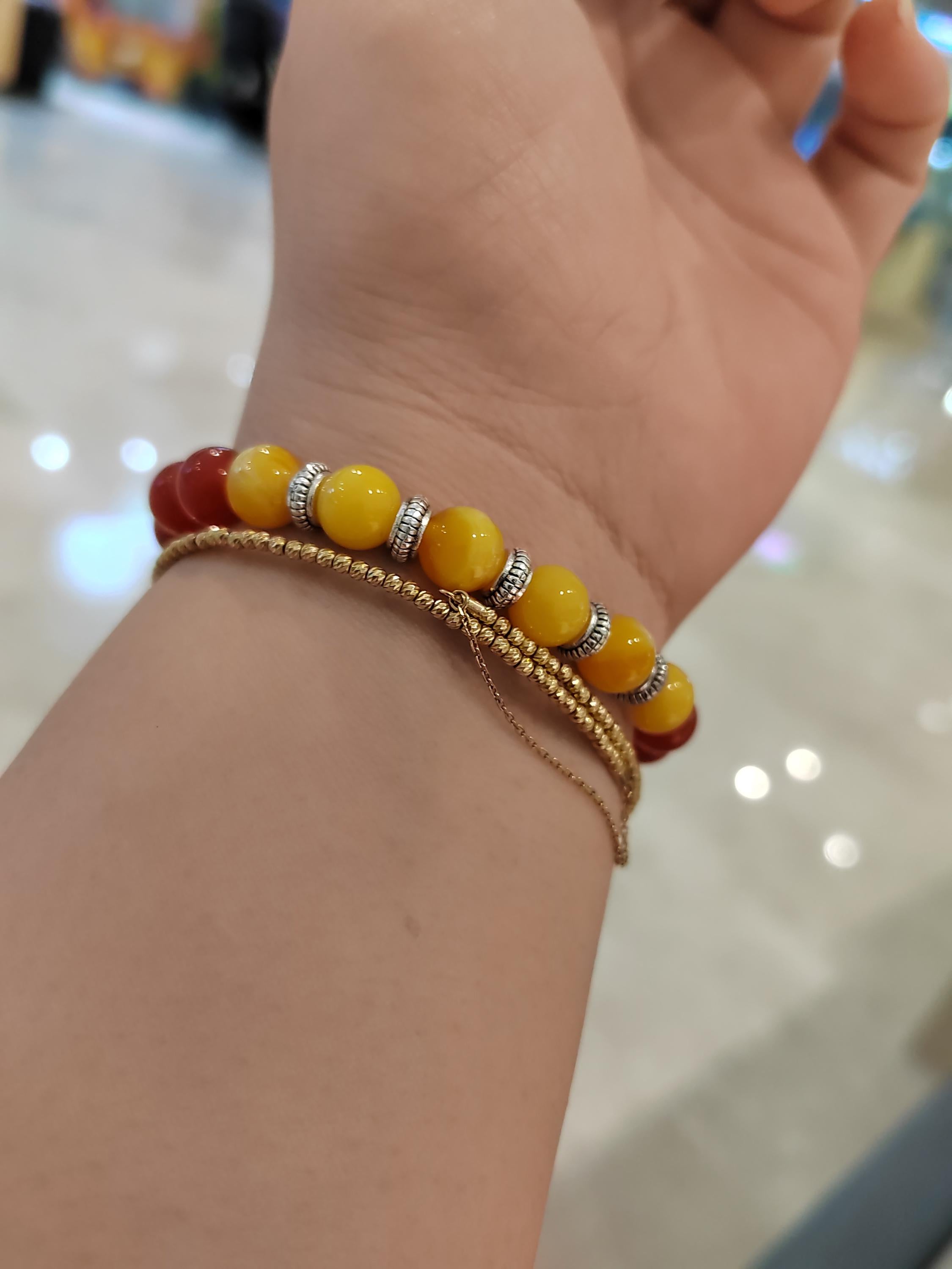 Natural Handmade Russian Baltic Beeswax Amber & Sichuan Baoshan Nanhong Agate S999 Spacer Beads Bracelet Gifts SL325