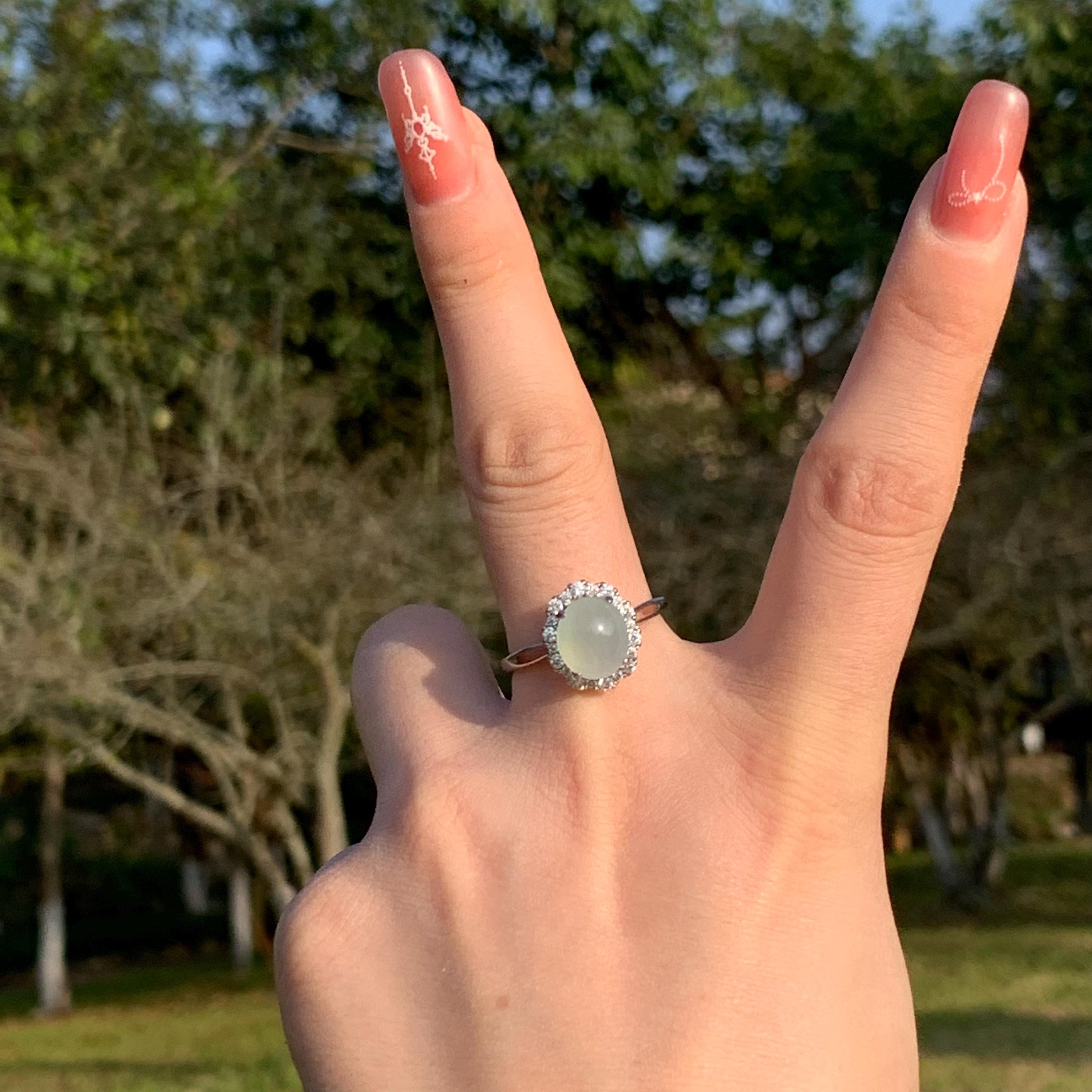 Certified Elegant Natural Untreated Burmese White Icy Jadeite Zircon Set S925 Sterling Silver Ring Engagement, Wedding, Any Occasion SL249X8 - SL Precious